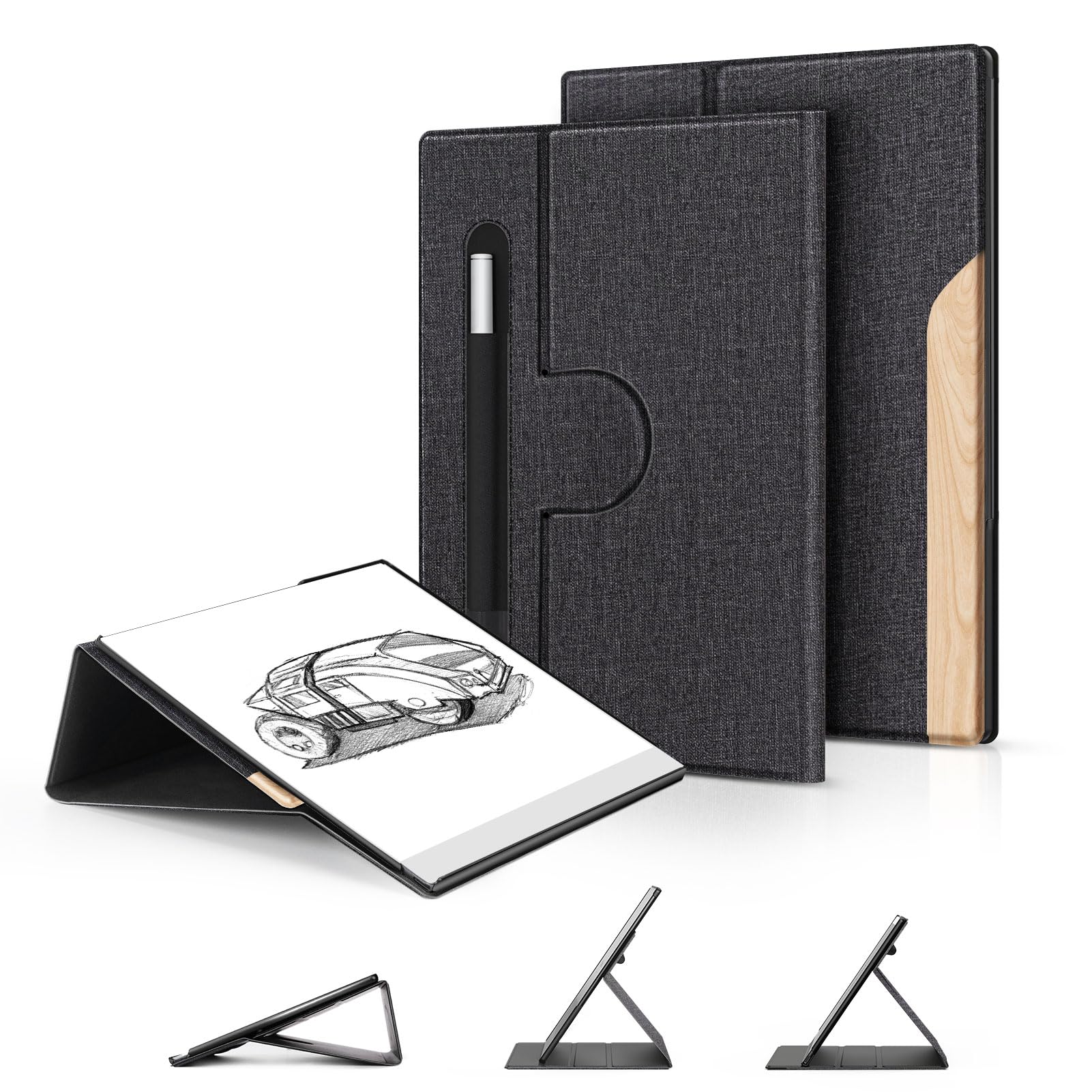 Ayotu Book Folio Case for Remarkable 2 Paper Tablet 10.3" 2020 Released, Premuin Fabric Smart Cover with 360 Degree Rotatable Stand and Stylus Pocket, Only for Remarkable 2, Black & Light Cork