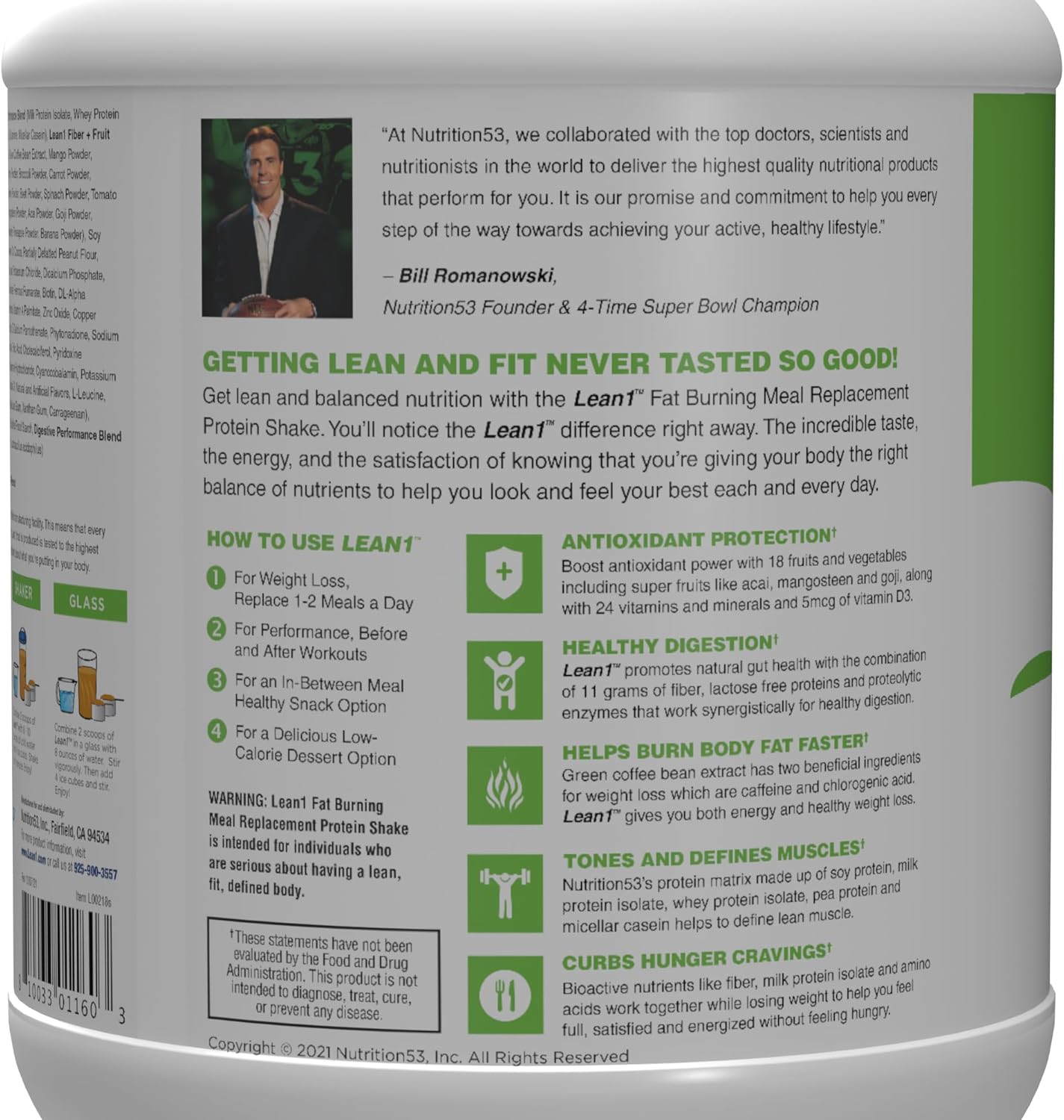 Lean1 Meal Replacement Protein Powder, Chocolate Peanut Butter Flavor, 15-Serving Tub.