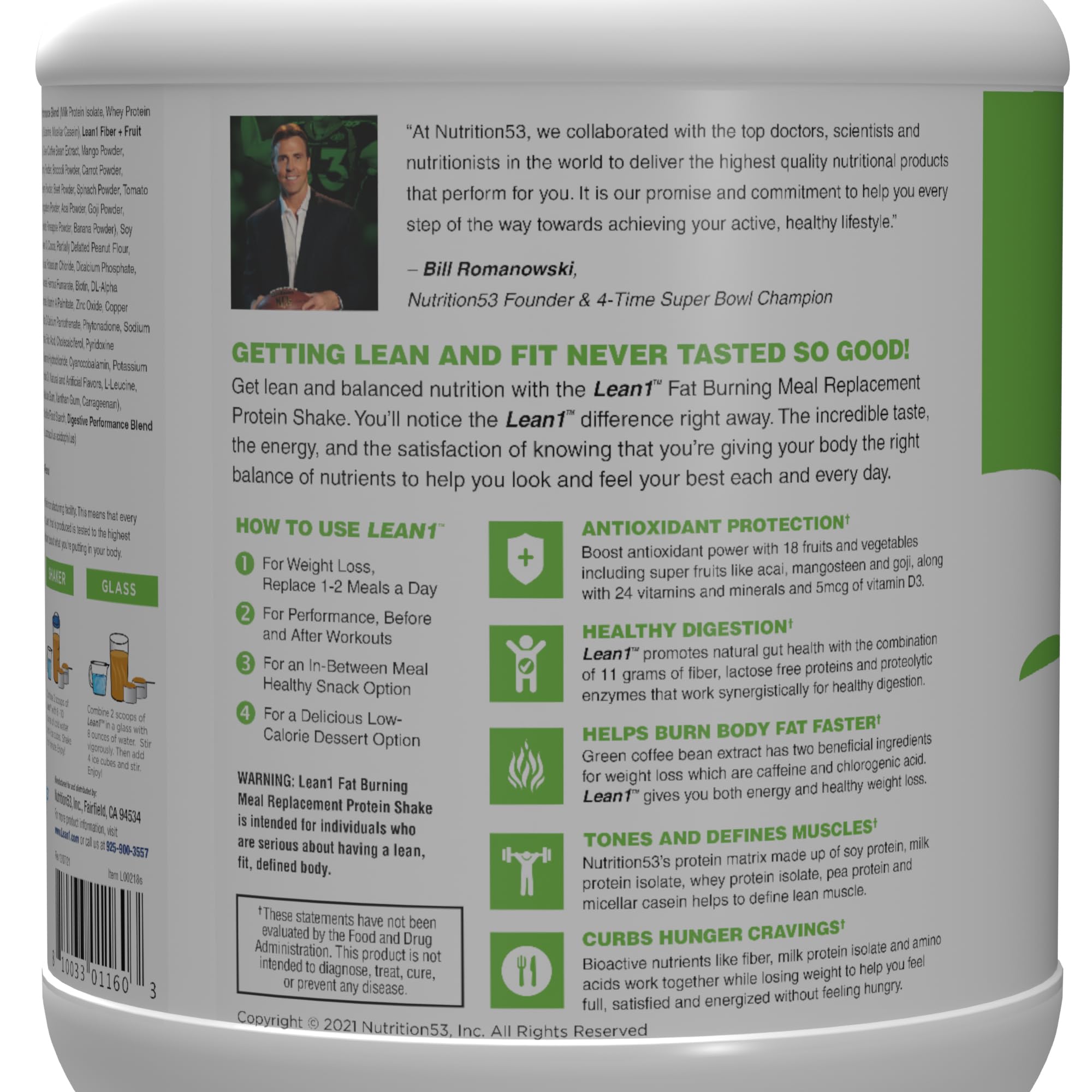 Lean1 Meal Replacement Protein Powder, Chocolate Peanut Butter Flavor, 15-Serving Tub. — Amazon image 7