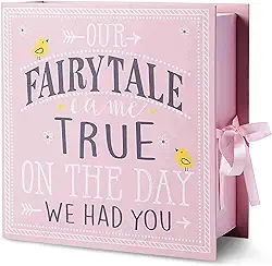 VOTUM Caixa de lembrança de bebê para memórias preciosas, conto de fadas - leve, caixas feitas à mão com 9 compartimentos etiquetados para as primeiras memórias - Presentes de chá de bebê de gênero