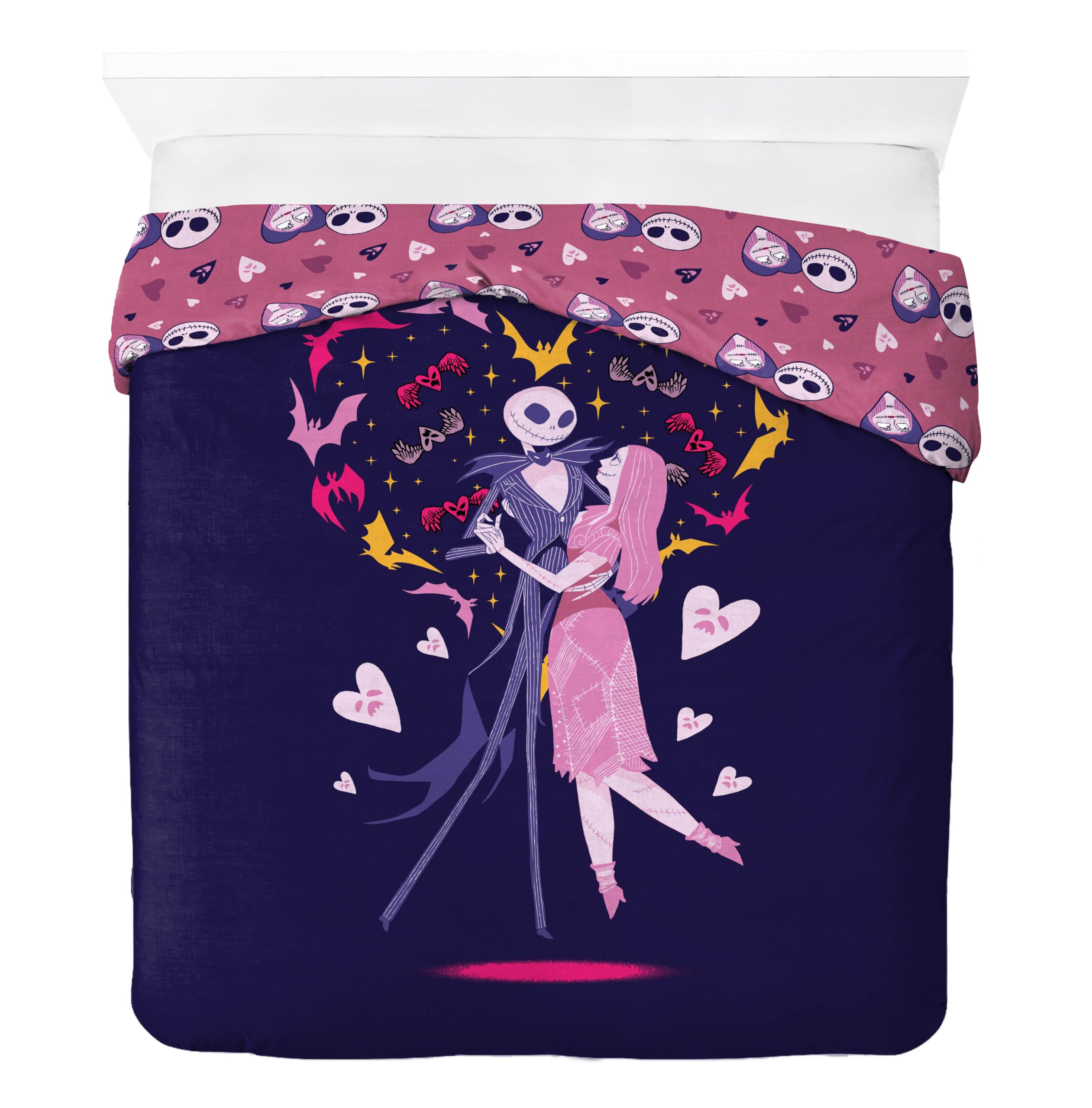 Jay Franco Set Lenzuola Queen Size The Nightmare Before Christmas – 4 Pezzi In Microfibra Morbida Con Fodera – Disney, Personaggi Jack Skellington E Sally