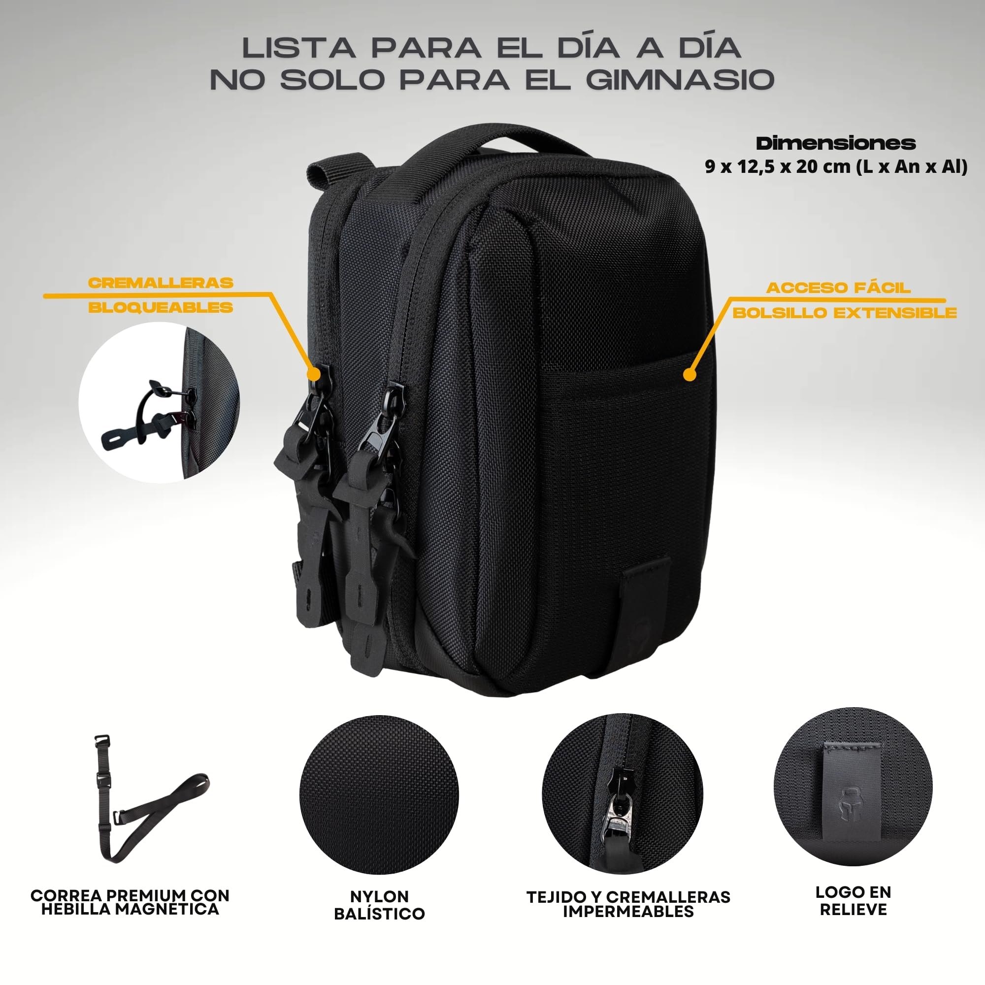 Bolsa de Deporte magnética – Riñonera Deportiva Unisex con 2 Compartimentos con Cremallera, Bolsillo para móvil y Llaves, Correa Ajustable, Repelente al Agua – Gimnasio, Fitness, Viajes