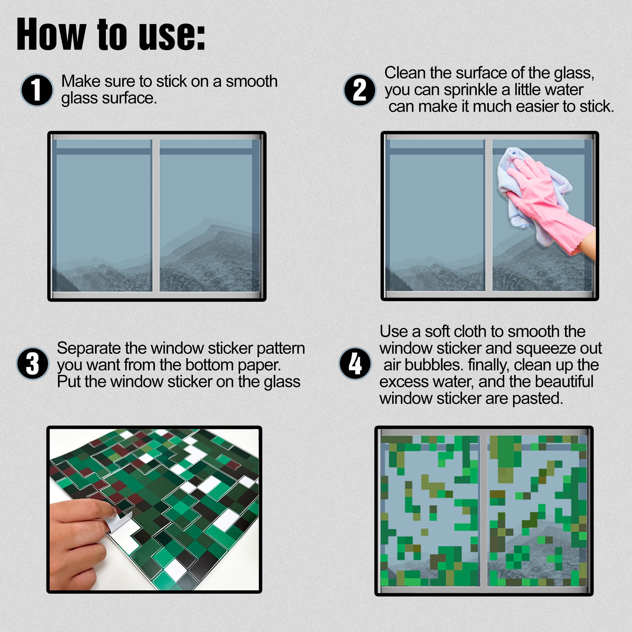 HK Studio Pixel Rainy Window Sticker Aesthetic - Pixel Art for Dorm, Game Room Decor 11" x 13" Pack 6