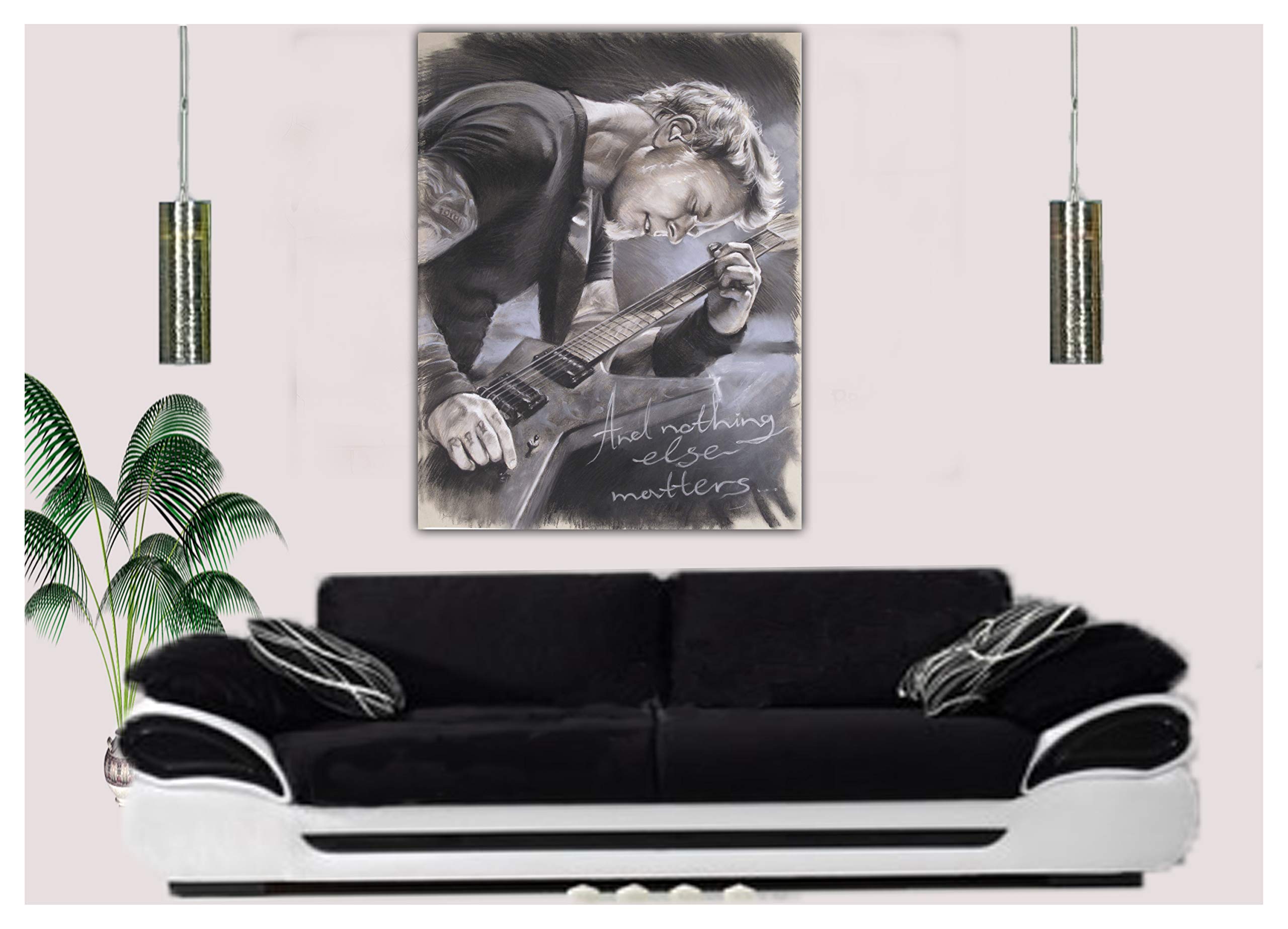 artsprints JAMES HETFIELD METTALICA CON PASTELLO IN CARBONE MORBIDO STAMPA SU TELA TELA CON CORNICE 80 "x 60" pollici -18 mm di profondità