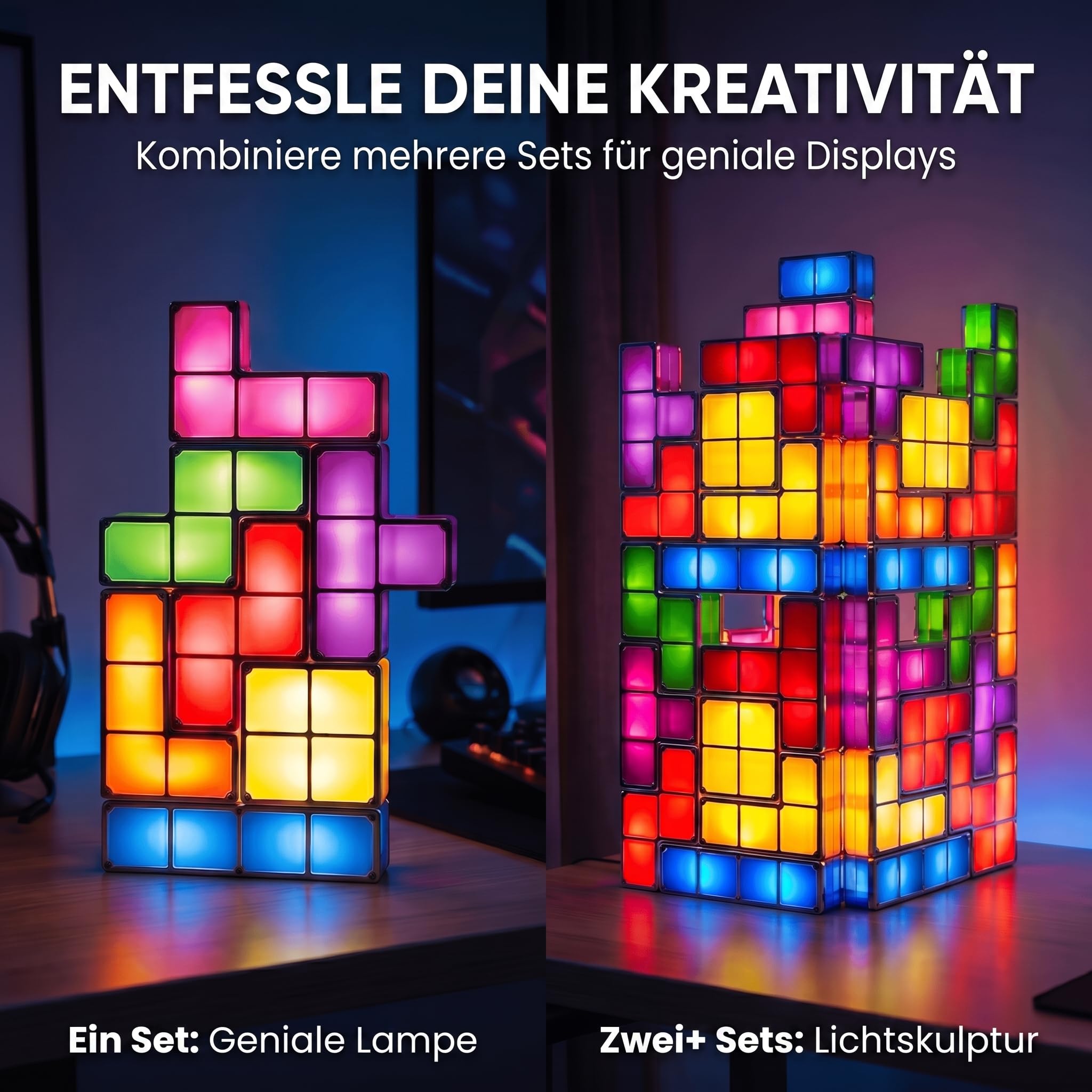 GOODS+GADGETS Tetris Lampe Stapelbare LED Tischleuchte Stimmungslicht Retro Tetrislampe Leuchte Bausteine