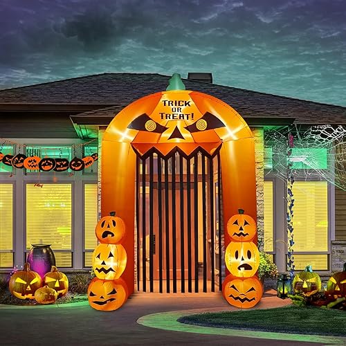 Kalolary Arco de calabaza inflable de Halloween de 9.5 pies, puerta alta con luz LED, decoración de Halloween para interiores y exteriores,