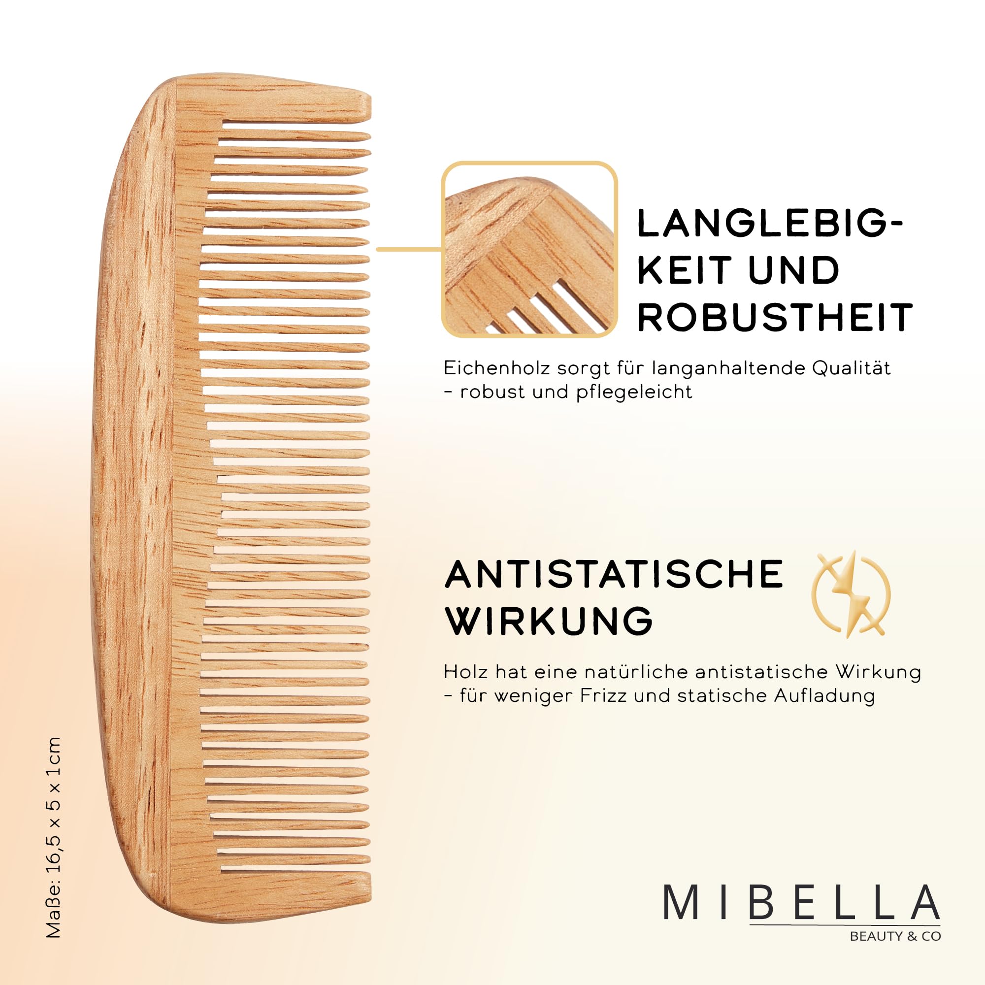 MIBELLA BEAUTY & CO Grzebień kieszonkowy z trwałego drewna dla mężczyzn i kobiet – delikatny grzebień do wszystkich włosów, antystatyczny, grzebień do strzyżenia włosów do profesjonalnego zastosowania