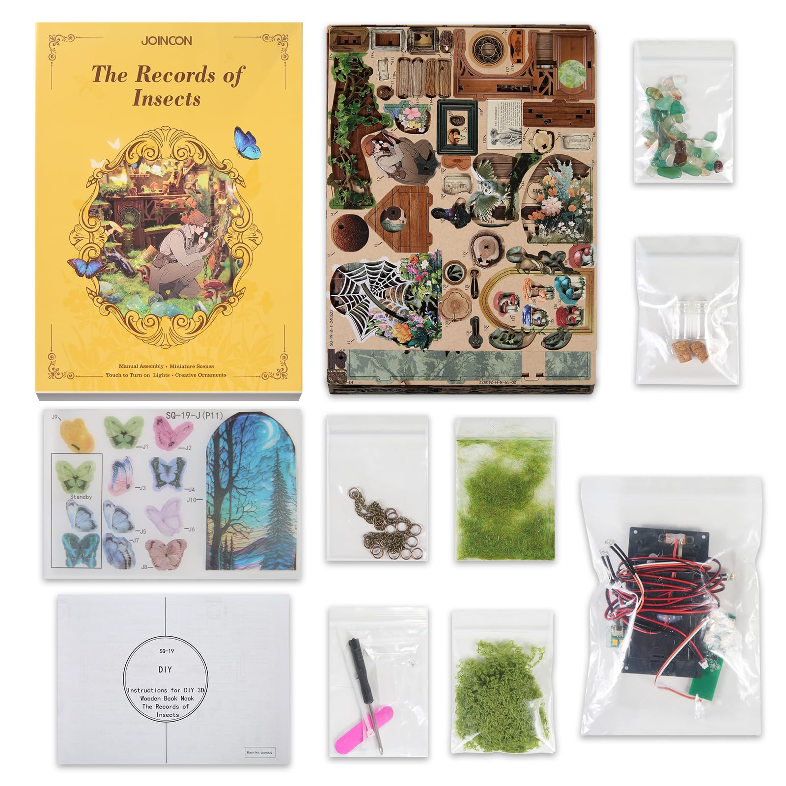 Zestaw do samodzielnego wykonania, domek dla lalek, regał na książki, dekoracja, drewniane puzzle 3D z osłoną przeciwpyłową LED, miniaturowy zestaw, urodziny, Halloween, dekoracja domu dla