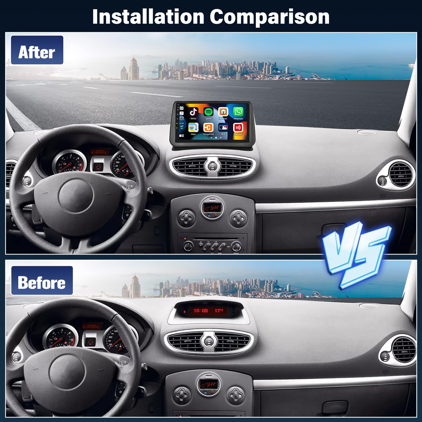 SIXTOP 4+64G Android 13 Autoradio für Renault Clio 3 2005-2014 Carplay Android Auto Autoradio Mit Bildschirm 9 Zoll mit Mirror Link Bluetooth FM RDS GPS WiFi SWC EQ+Rückfahrkamera & Mic