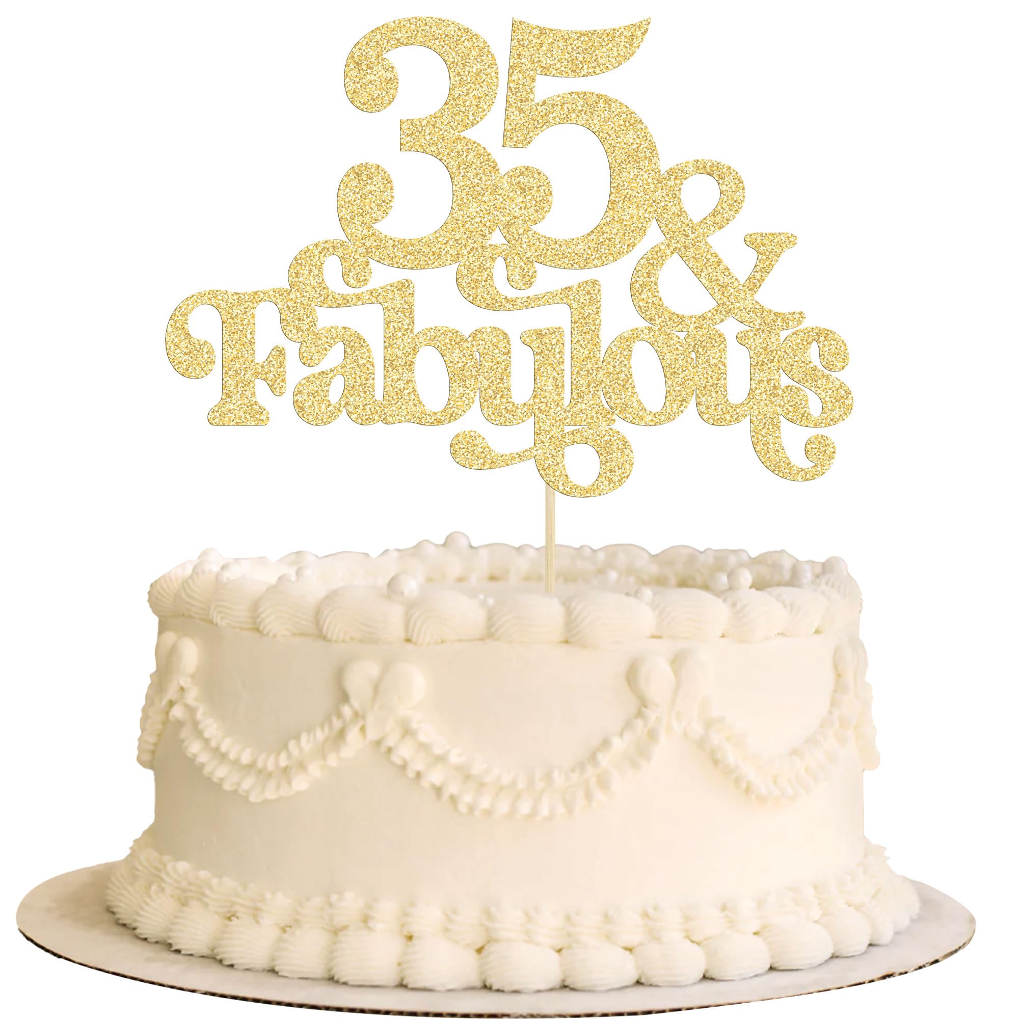 Ephlyn 1Pc 35 & Fabulous Cake Topper Glitter Thirty Five and Fabulous Cake Toppers Happy 35th Birthday Cake Pick for 35th Wedding Anniversary Birthday Party Decorations Supplies Gold
