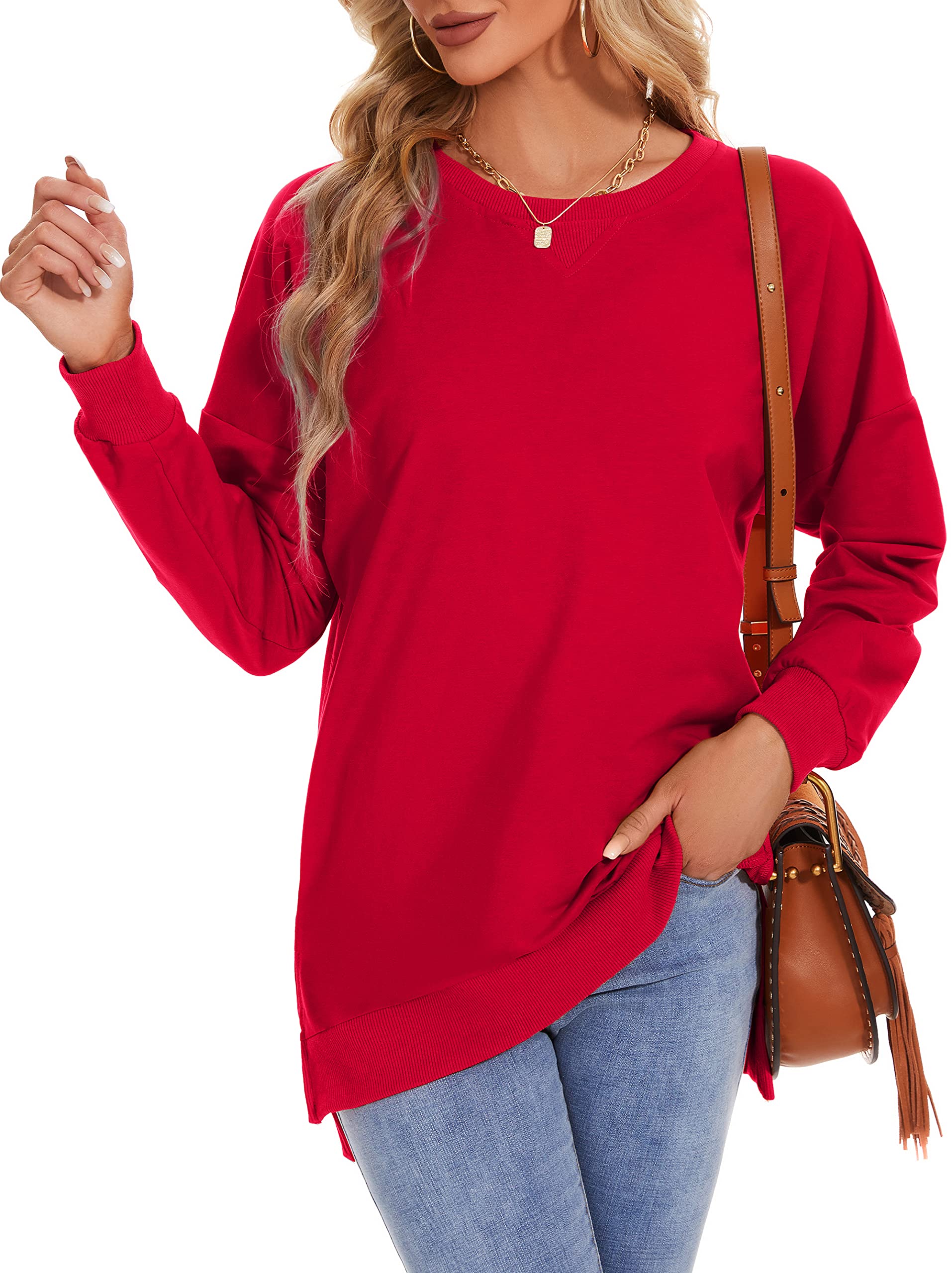 Custer's Night Women's Long Sleeve Sweatshirts Side Split Loose Casual Pullover Tunic Tops