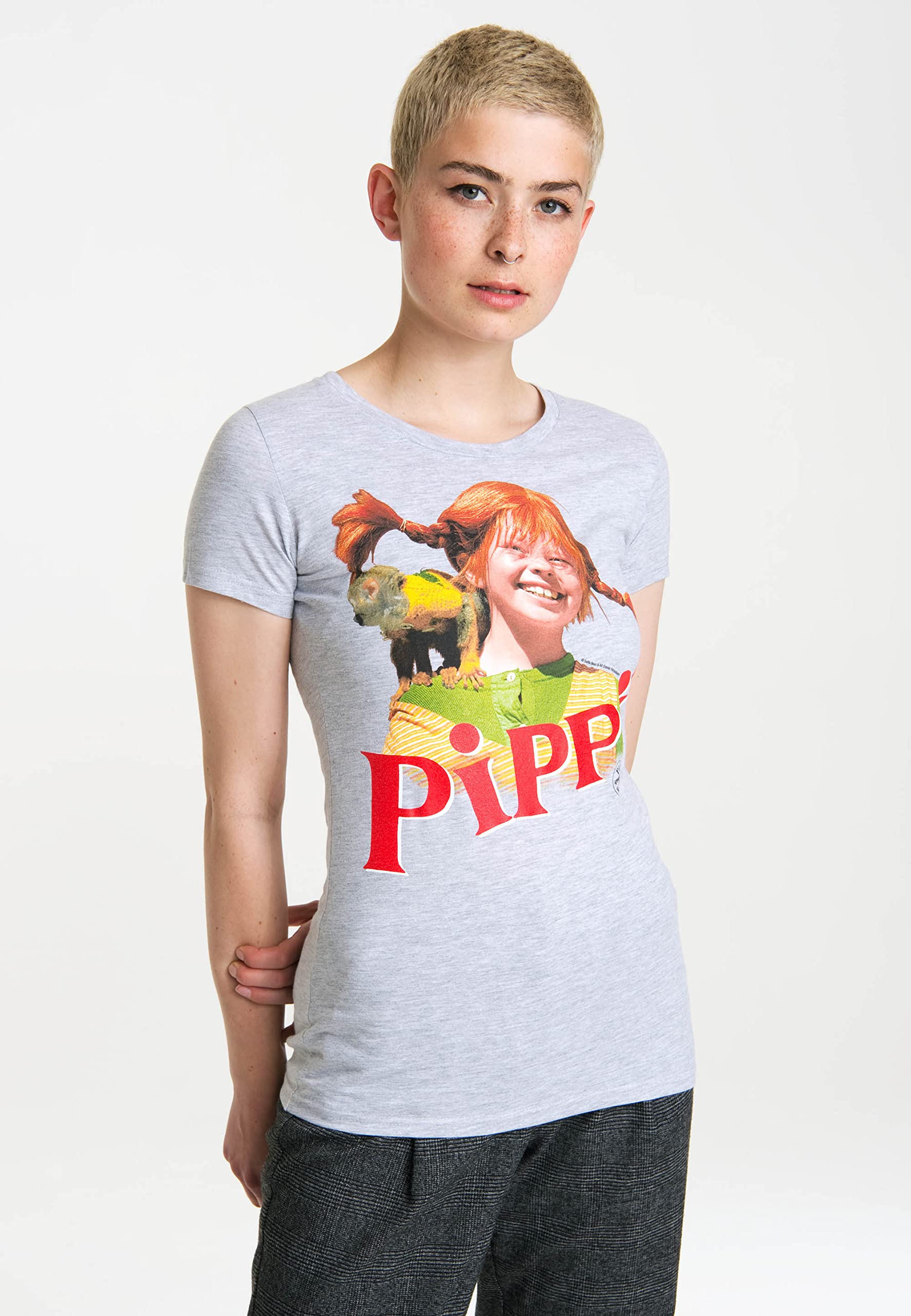 Logoshirt® Pippi Langstrumpf & Herr Nilsson T-Shirt Damen | Offiziell lizenzierter Pippi-Langstrumpf-Fanartikel, weiche Baumwolle, T-Shirt mit hochwertigem Frontprint