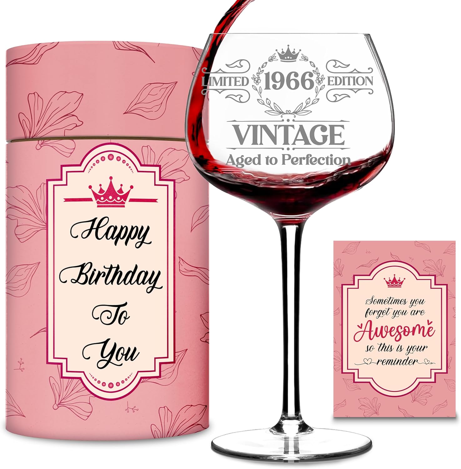 Vintage Engraved Wine Glass - 60th Birthday Gifts for Women - Sixty Ideas for Her - 60 Year Old Lady Present - Happy Woman Gift - Turning 60 Cup for Wife, Sister, Daughter, Ladies