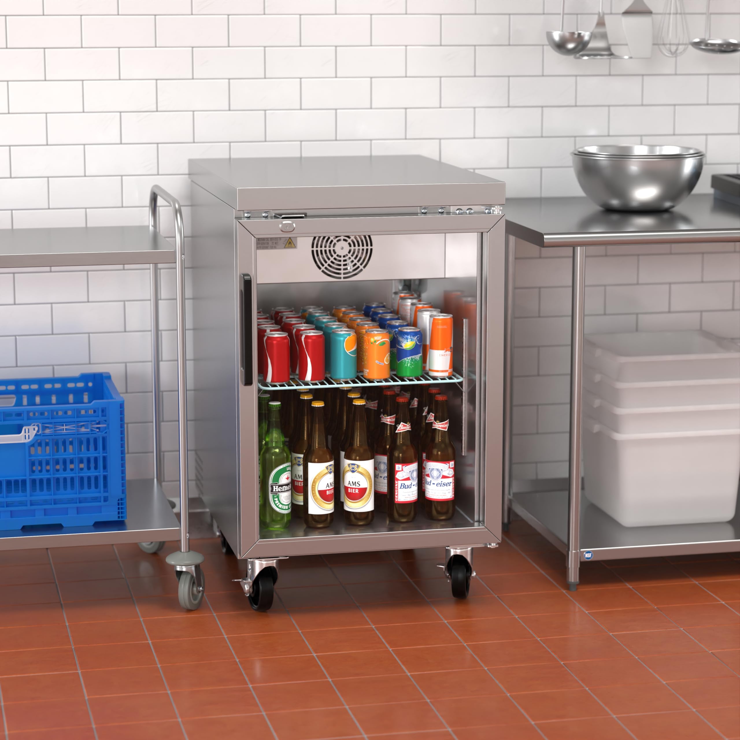Krollen Industrial Ubb-1g-Hc-S 23" Stainless Steel Glass Door Back Bar Refrigerator Beverage Cooler For Beer Soda Wine on Fridge.com - View 5