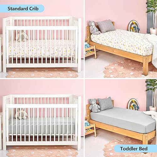 Miniatura 6 de TILLYOU Juego de 2 sábanas bajeras para cuna, sábanas de colchón de 100% algodón natural para cama infantil, tamaño estándar de 28 x 52 x 8