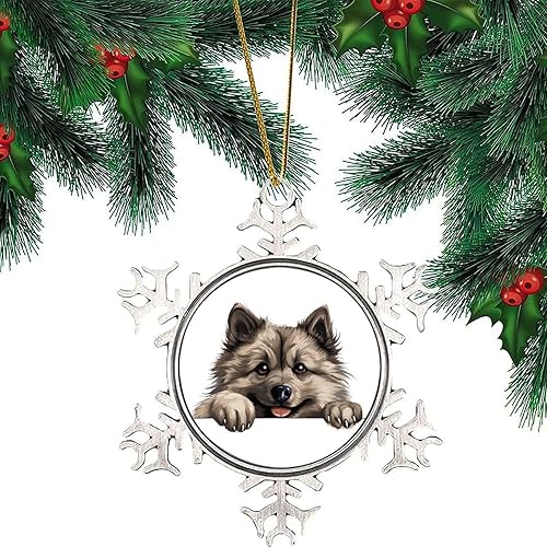 Miniatura 6 de CowkissSign Keeshond - Adorno de copo de nieve de Navidad Keeshond, lindo y divertido para mirar a perro, cachorro, copo de nieve de metal, adorno