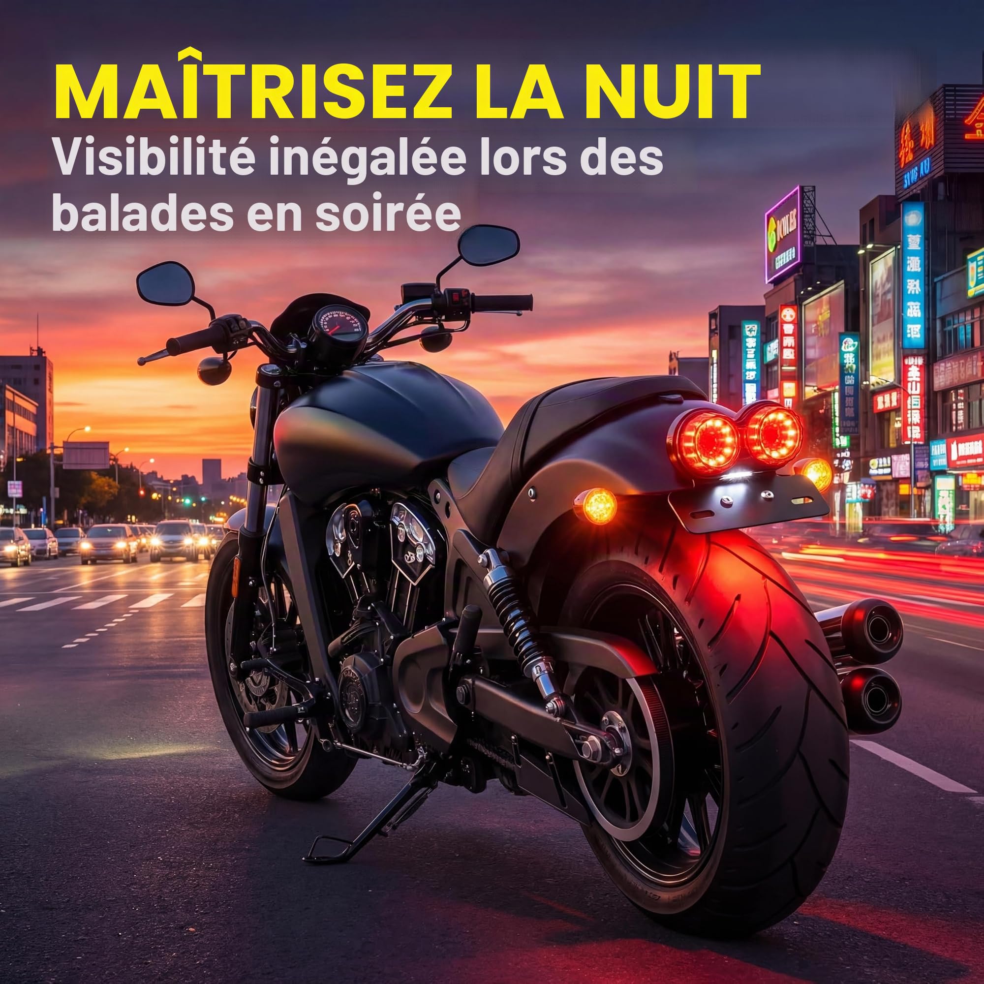 ANKIA Feu arrière 40 LED 40 W pour moto avec feu de stop ou feu de position et clignotant intégré et support pour plaque d'immatriculation pour moto, cruiser, chopper