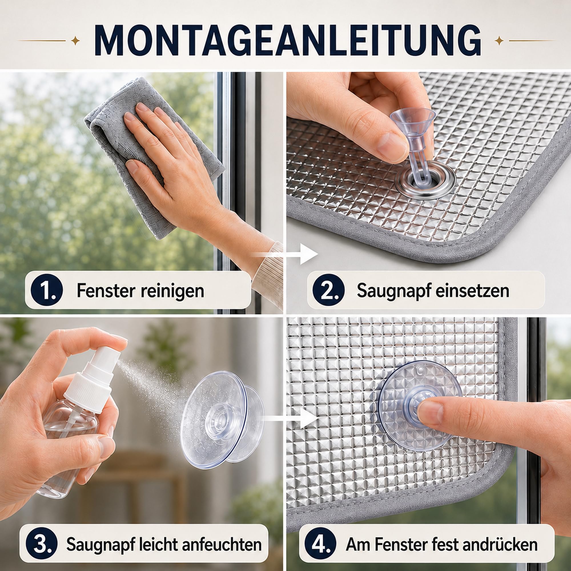 8mm Thermo Verdunkelung Fenster mit Saugnäpfen Hitzeschutz