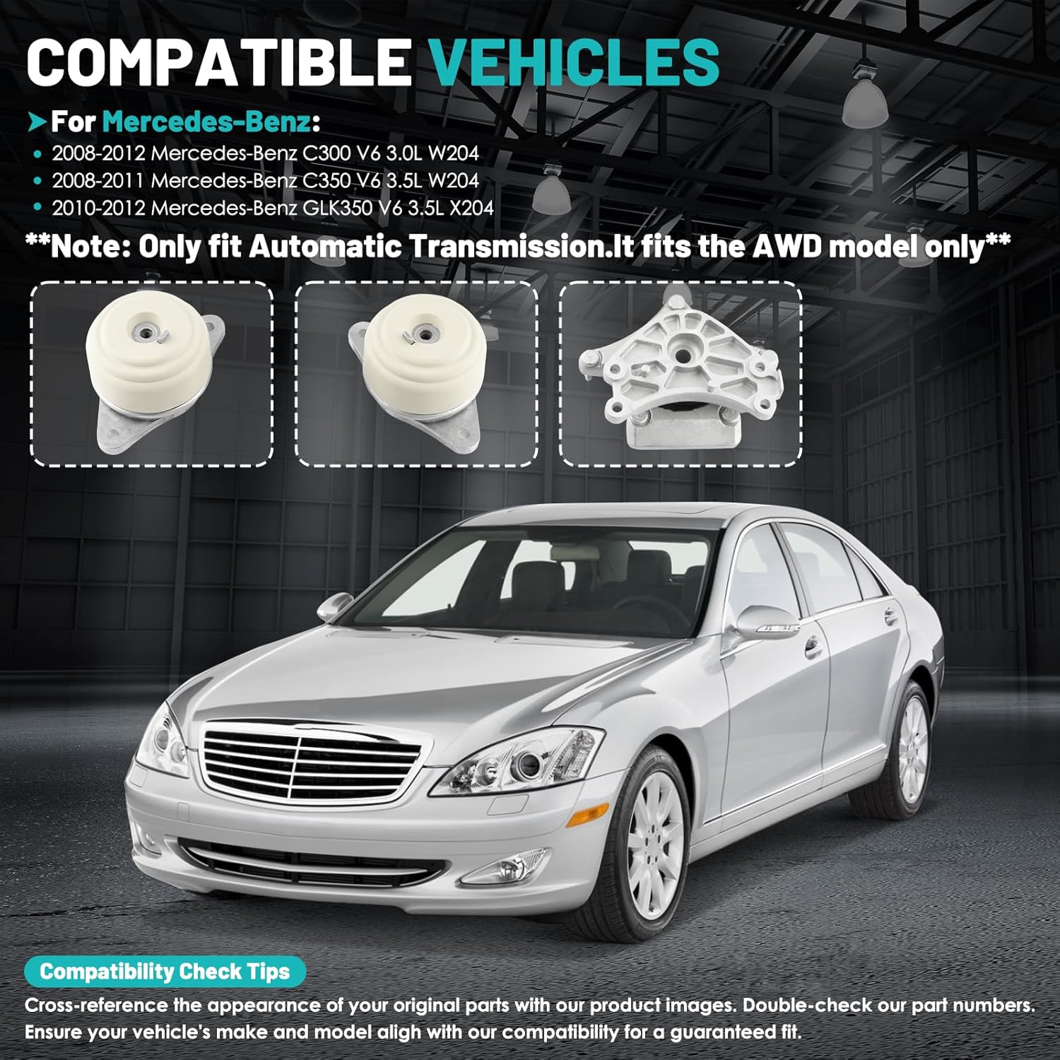 Engine Motor Mount and Transmission Mount Set of 3 Fit for C300 08-12, C350 08-11, GLK350 10-12 3.0L 3.5L Automotive Replacement Engine Motor Trans Mount Set#A4063, A4074