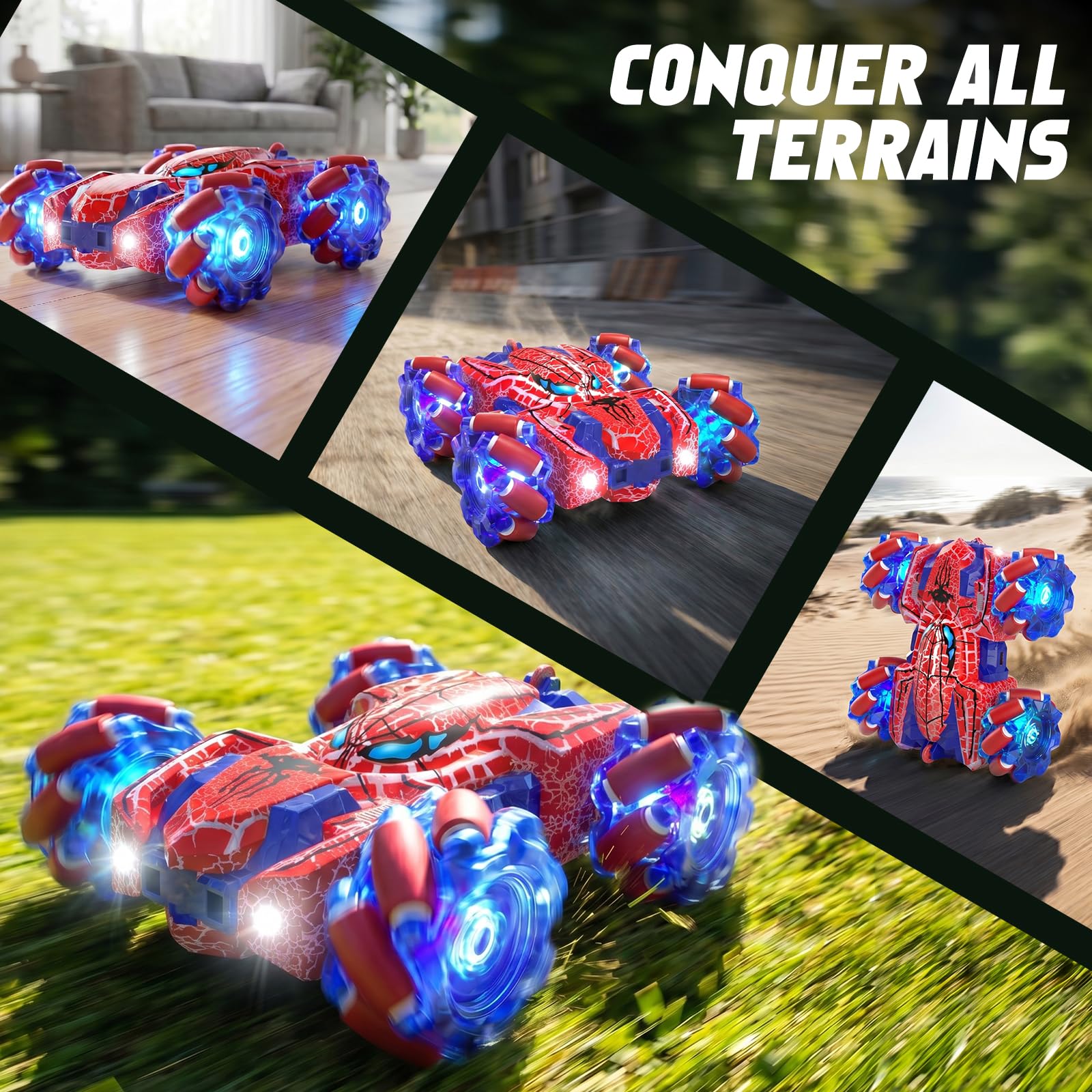 Spider Auto Telecomandata con Riconoscimento dei Gesti a Partire da 4 5 6 7 8 9 10 11 12 Anni, Auto RC a Doppia Faccia con Illuminazione del Corpo, Auto RC Stunt Ricaricabile Controllata (Rosso)