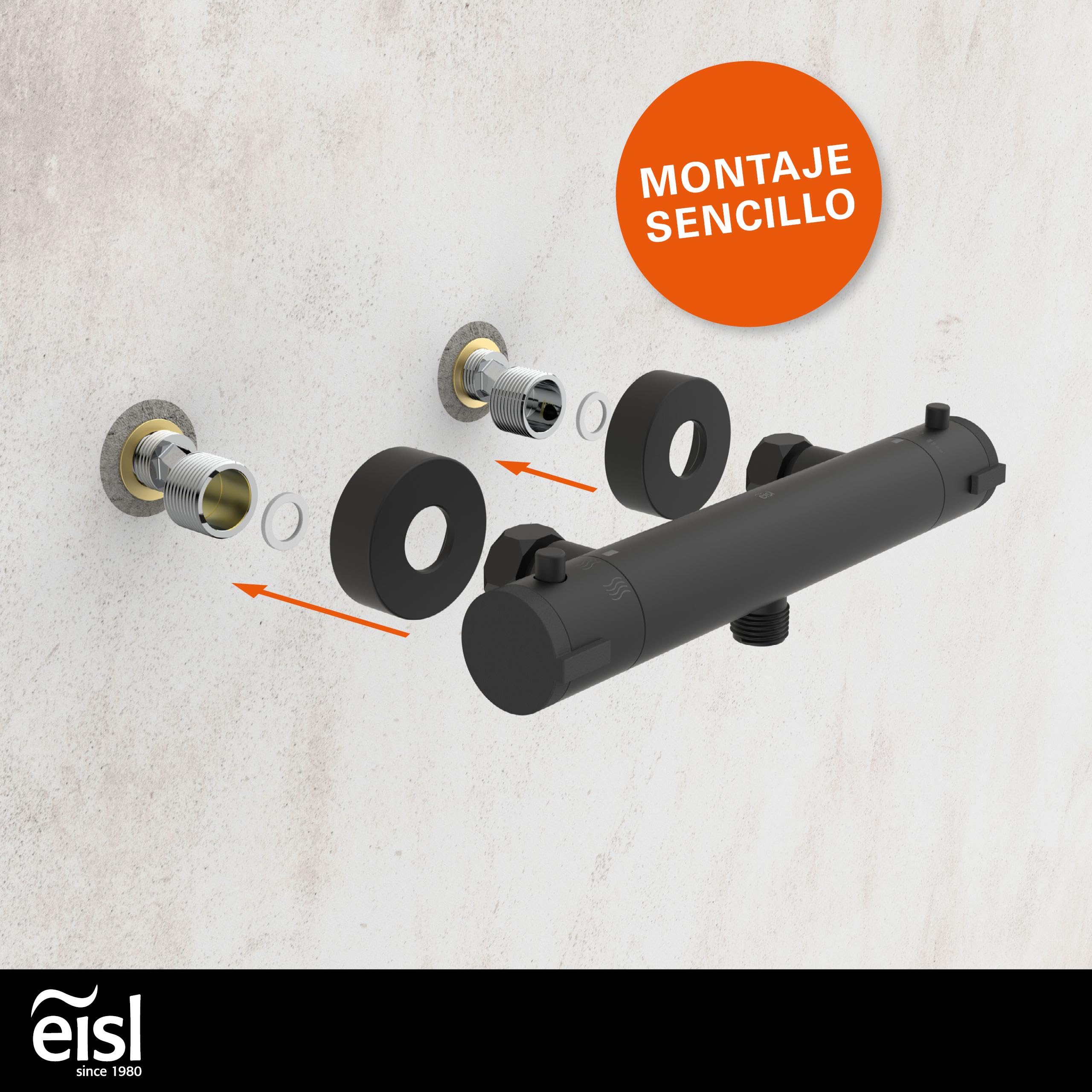 EISL CLAUDIO CLT168ACRBL - Grifo mezclador de ducha con termostato negro con bloqueo de seguridad a 38 °C, grifo de ducha con función de ahorro de agua, color negro