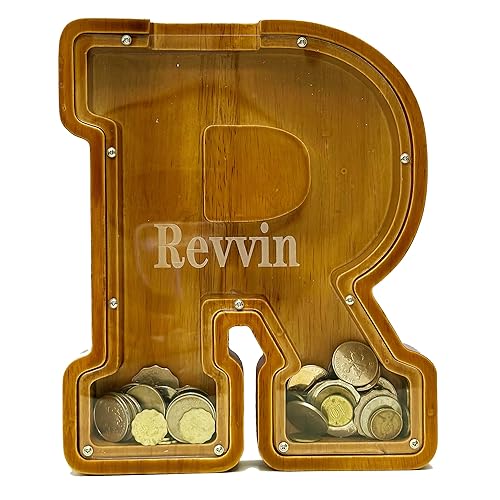 Miniatura 3 de Alcancía personalizada del alfabeto de madera, alcancía para niños y niñas, alcancía para monedas, se puede utilizar como regalo de Navidad y