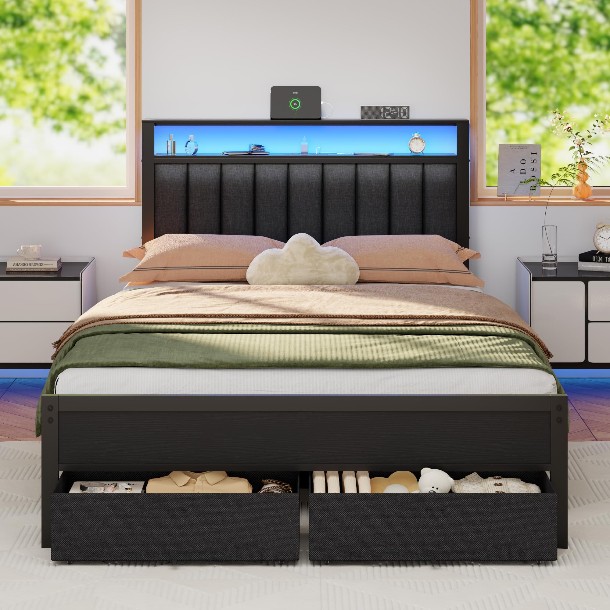 Furnulem Full LED Storage Bed