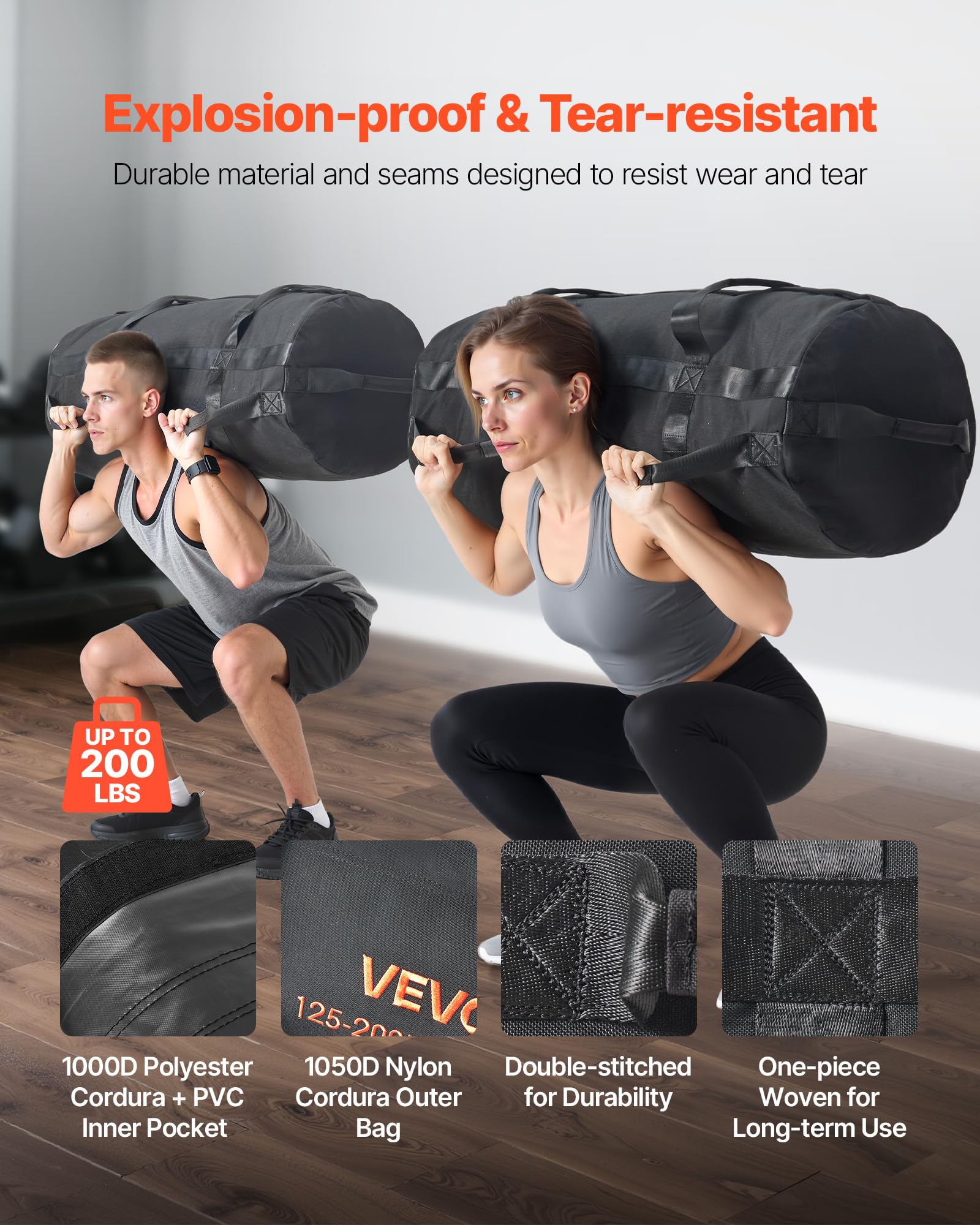 VEVOR Sac de Sable d'entraînement, Sac de Musculation Robuste avec poignées, Noir (Non rempli)