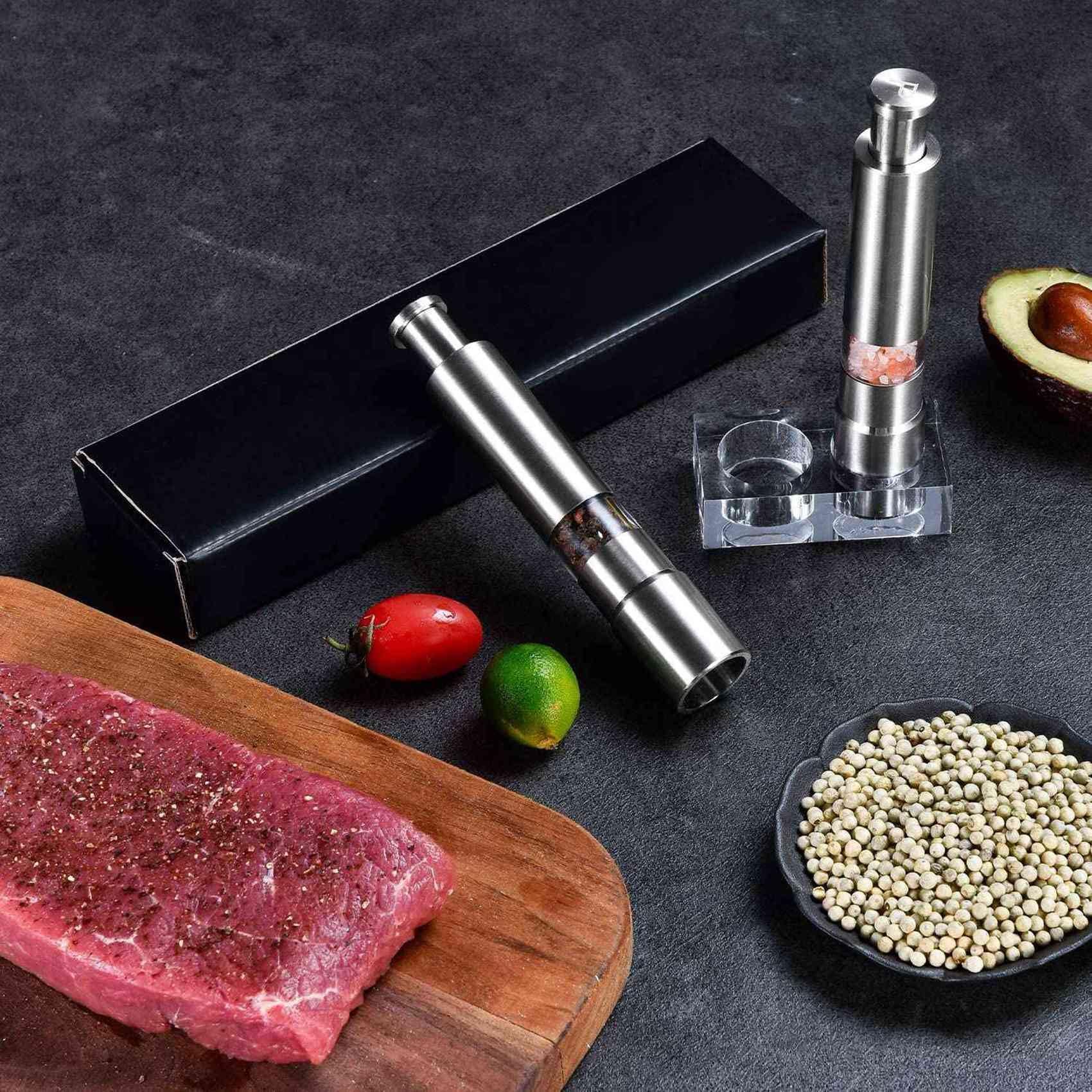 Salz und Pfeffer Set Von 8, Pfeffer Salzstreuer Aus Edelstahl Druck Knopf Manuelles Glassalz und Pfeffer Set