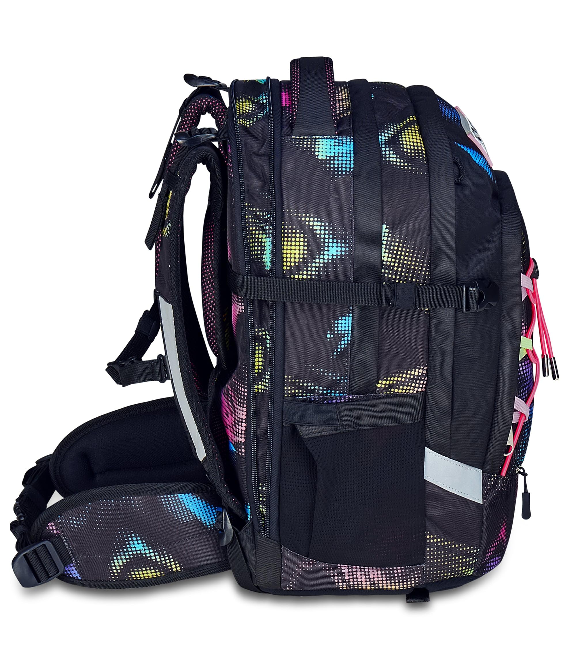 Seven Zaino Scuola Ergonomico Updown Twice, Nero Fucsia, Con Schienale e Spallacci Regolabili, Organizzazione Interna, Tasca Borraccia, 27 L, Zaino Scuola Elementare e Media, Bambina