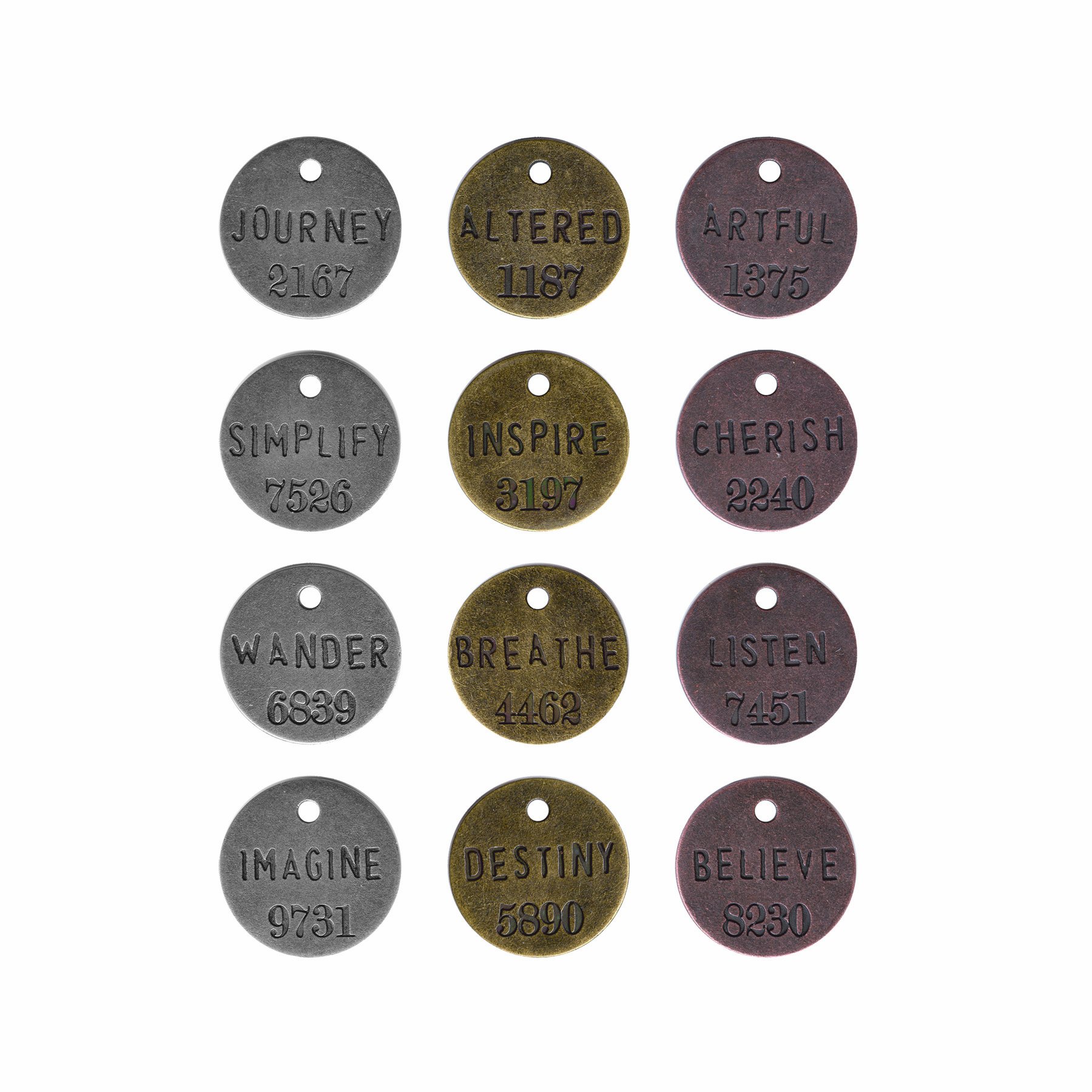 Metal Philosophy Tags by Tim Holtz Idea-ology, 12 Tags per Pack, 1 Inch, Antique Finishes, TH92678