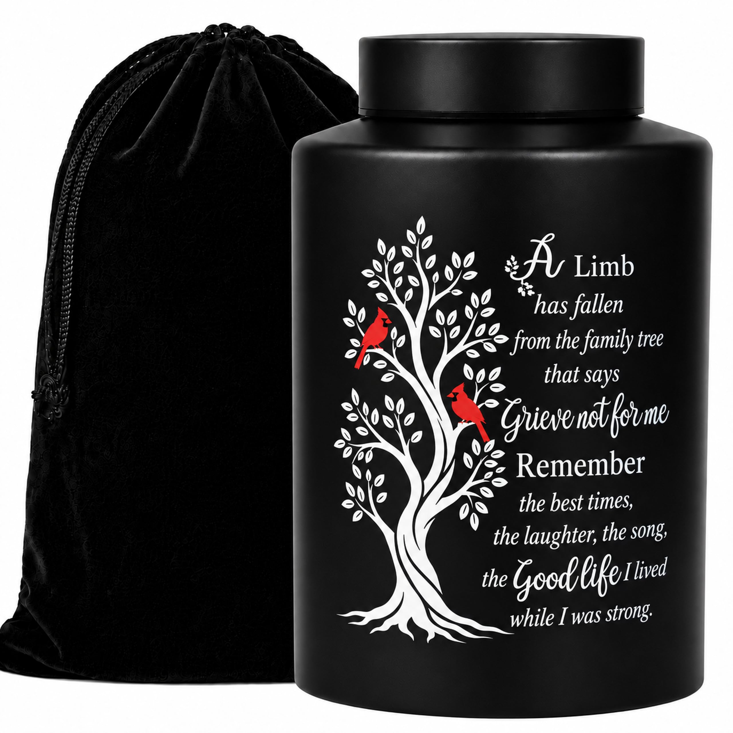 Large Urns for Human Ashes Adult Female Male Up to 220 lbs, Tree of Life Cardinals Cremation Urn for Ashes, Decorative Stainless Steel Funeral Burial Memorial Urn for Mom Dad Men Women, Black