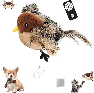 2026 Upgraded Simulated Chirping Bird, Flying Bird Cat Toy, Simulated Chirping Motion Activated Kitten Play Toy with Feather Tail for Cat Exercise, Toys with Catnip & Remote Control. 1PC