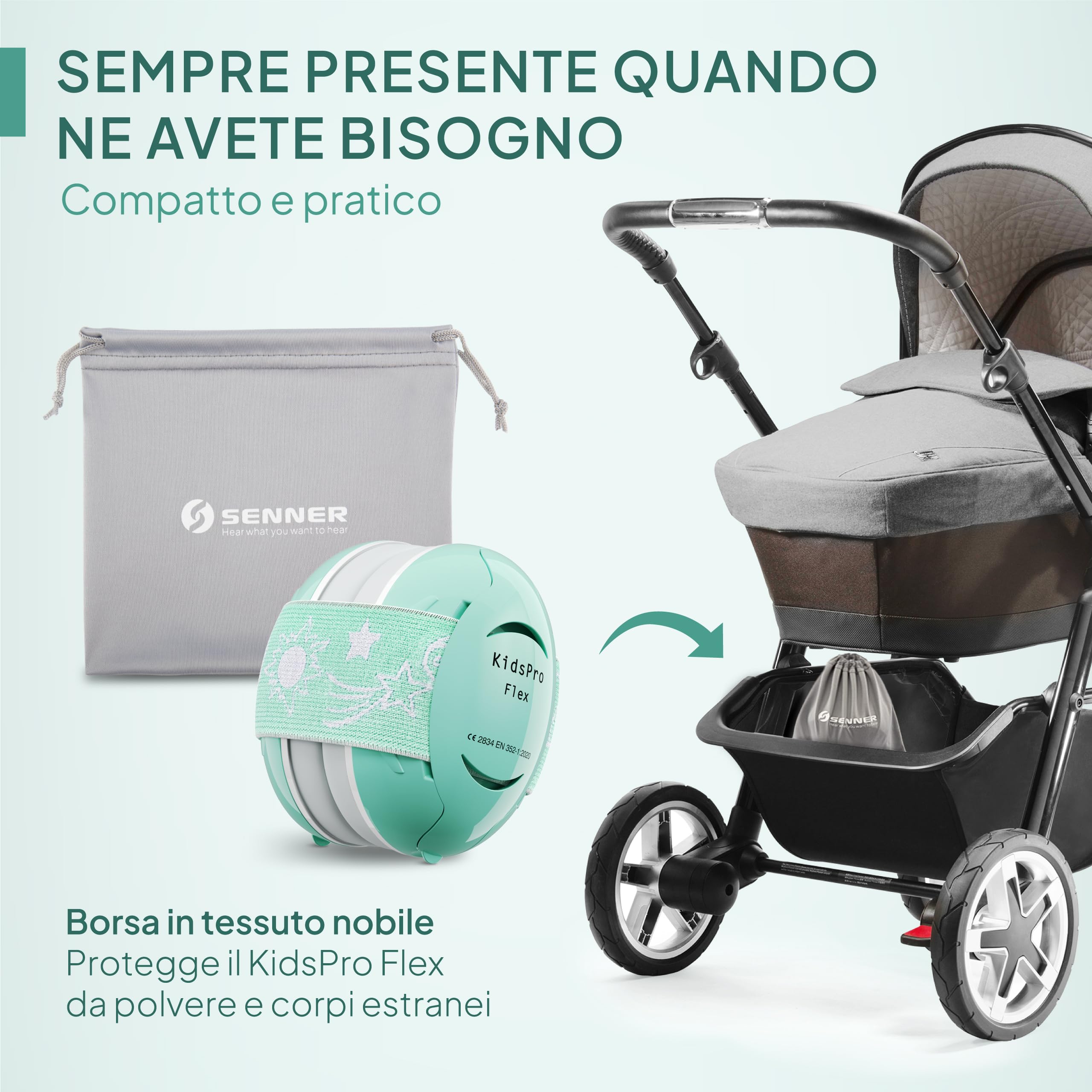 Senner ® KidsPro Flex | Protection auditive enfants - Casque antibruit avec SNR 25 dB, jusqu'à 12 ans, évolutif. Idéal pour quotidien, fêtes, sports, événements musicaux - Turquoise