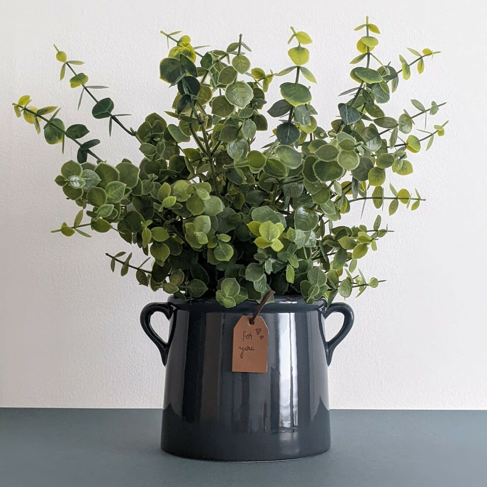 Satchville 18cm Ceramic Charcoal Grey Indoor Plant Pot Planter Flowers Herbs Vase with Tag and Handles