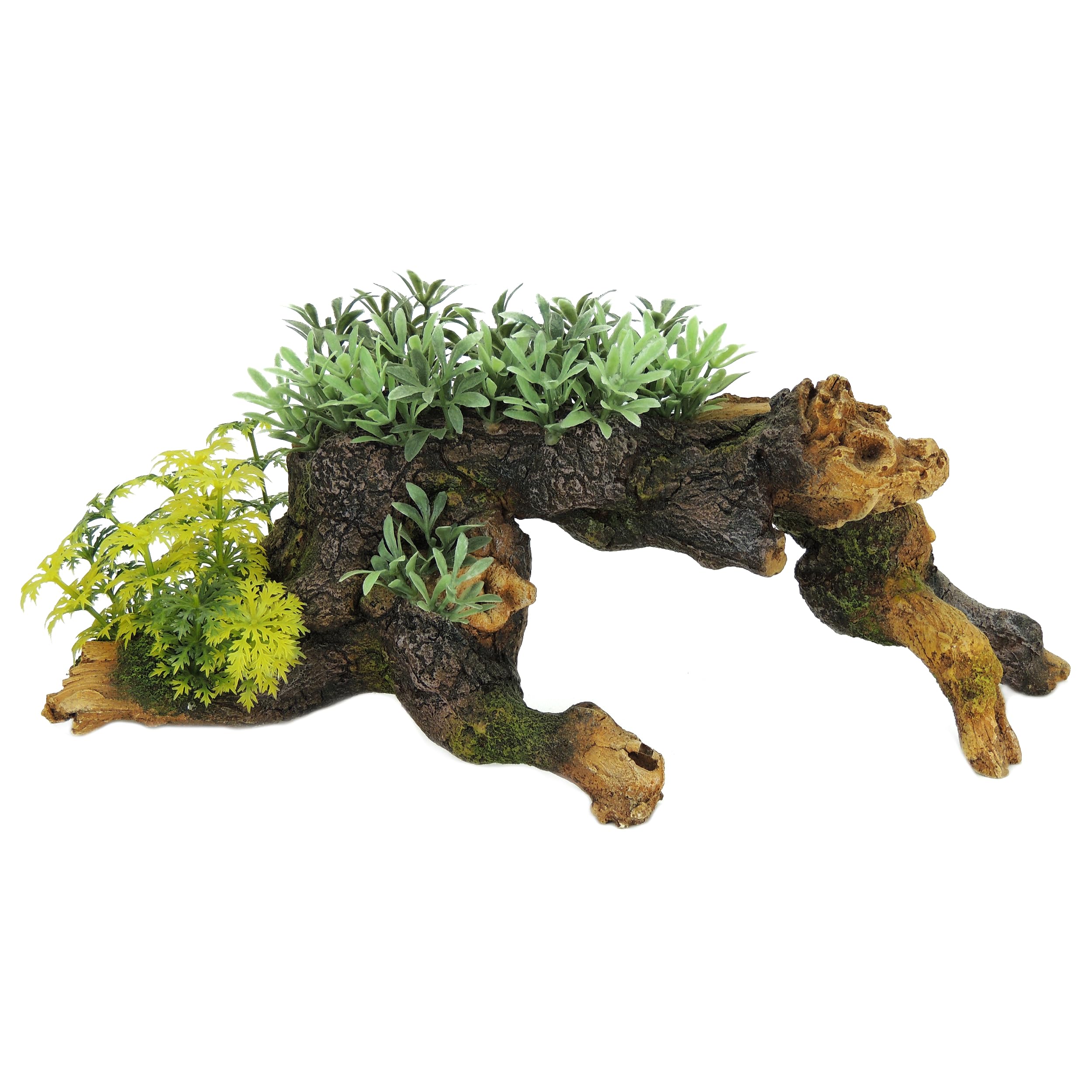 CLASSIC Wood with Plants Aquarium Ornament - 328 x 130 x 130mm | Hand-Painted Resin Decoration for Freshwater Fish Tanks & Aquascapes