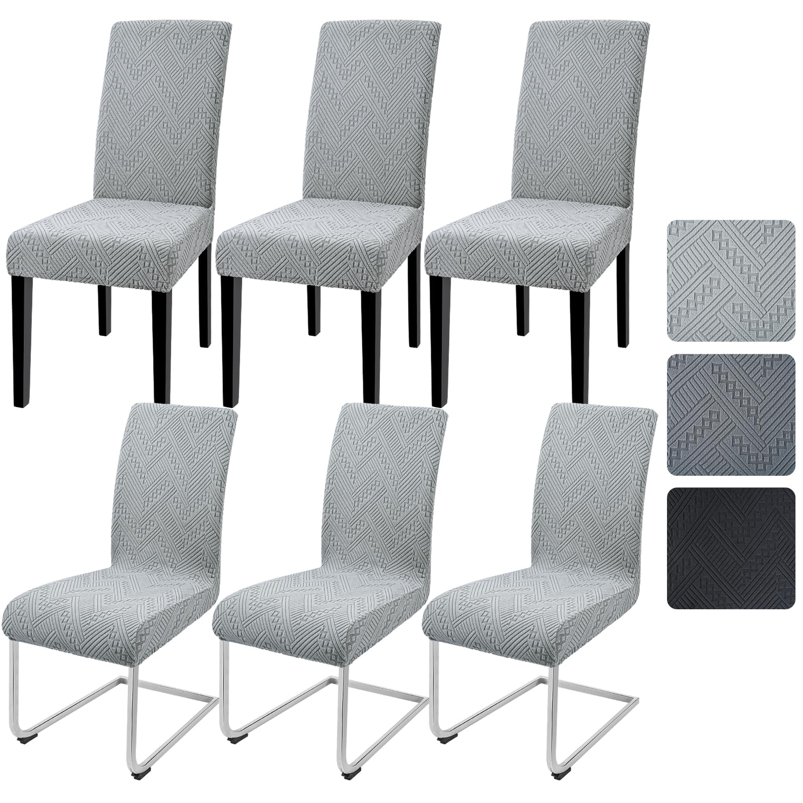 Alishomtll Dining Chair Covers Set of 6 Stretch Chair Slipcovers Jacquard Washable Covers for Swing Chair Removable Spandex Chair Protectors for Dining Room Kitchen Wedding Party (Light Grey 6psc)