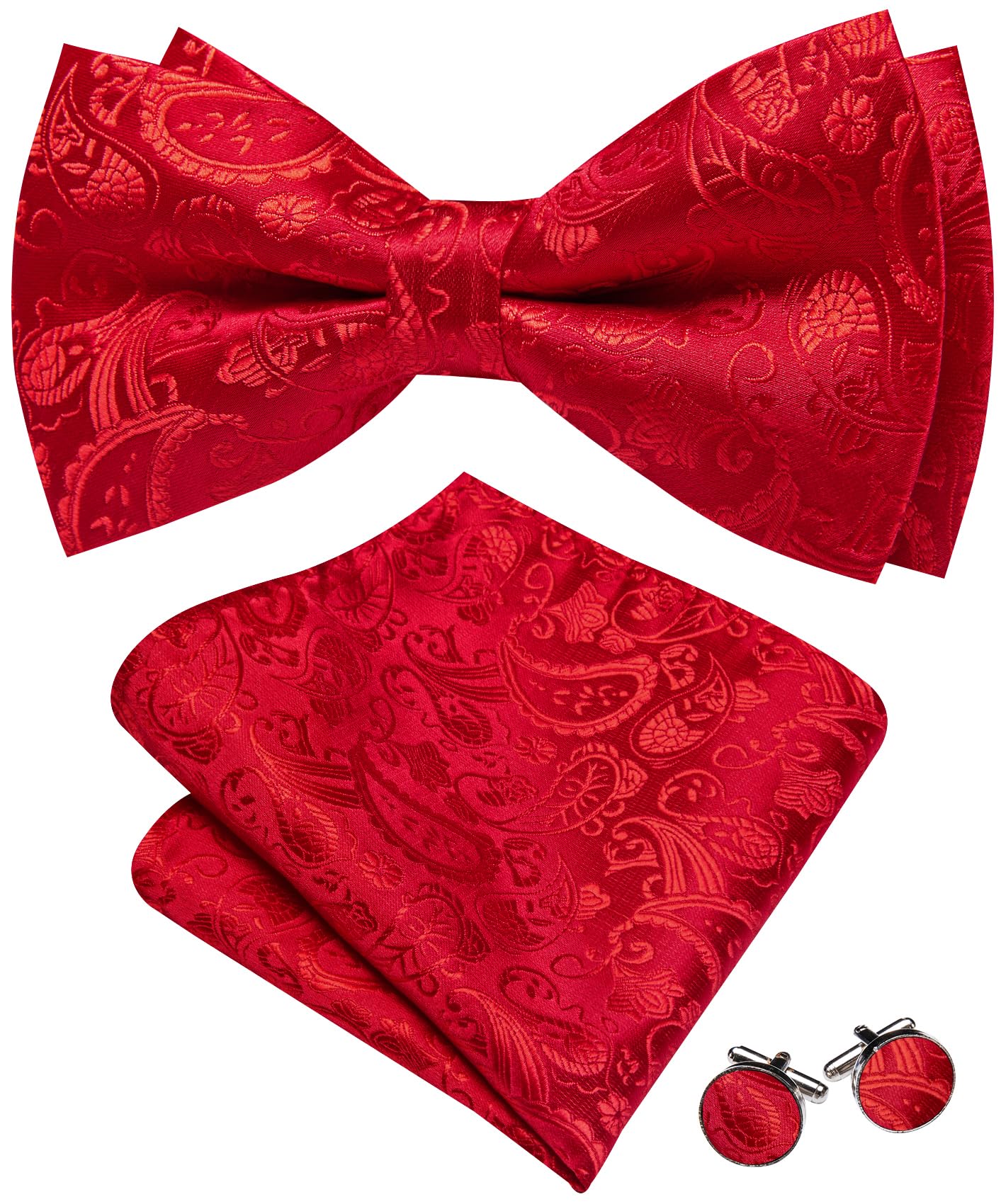 Barry.Wang Paisley Striped Bow Tie for Men Silk Pre-Tied Bowtie Set