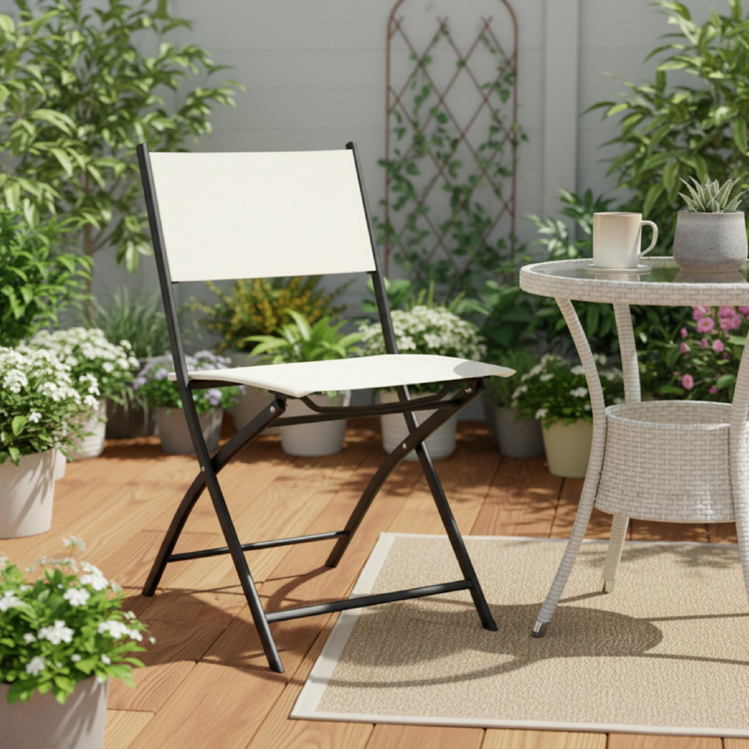 Baroni Home Juego de 4 sillas de exterior plegables, asiento de jardín plegables con tejido impermeable y transpirable, para balcón, terraza y camping, 45 x 45 x 80 cm (beige)
