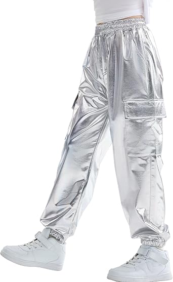 Rolanko Girls Cargo Pants for Kids Loose Streetwear Hip Hop Dance Cotton Cargo Jogger Pants for Kids 4-15 Years