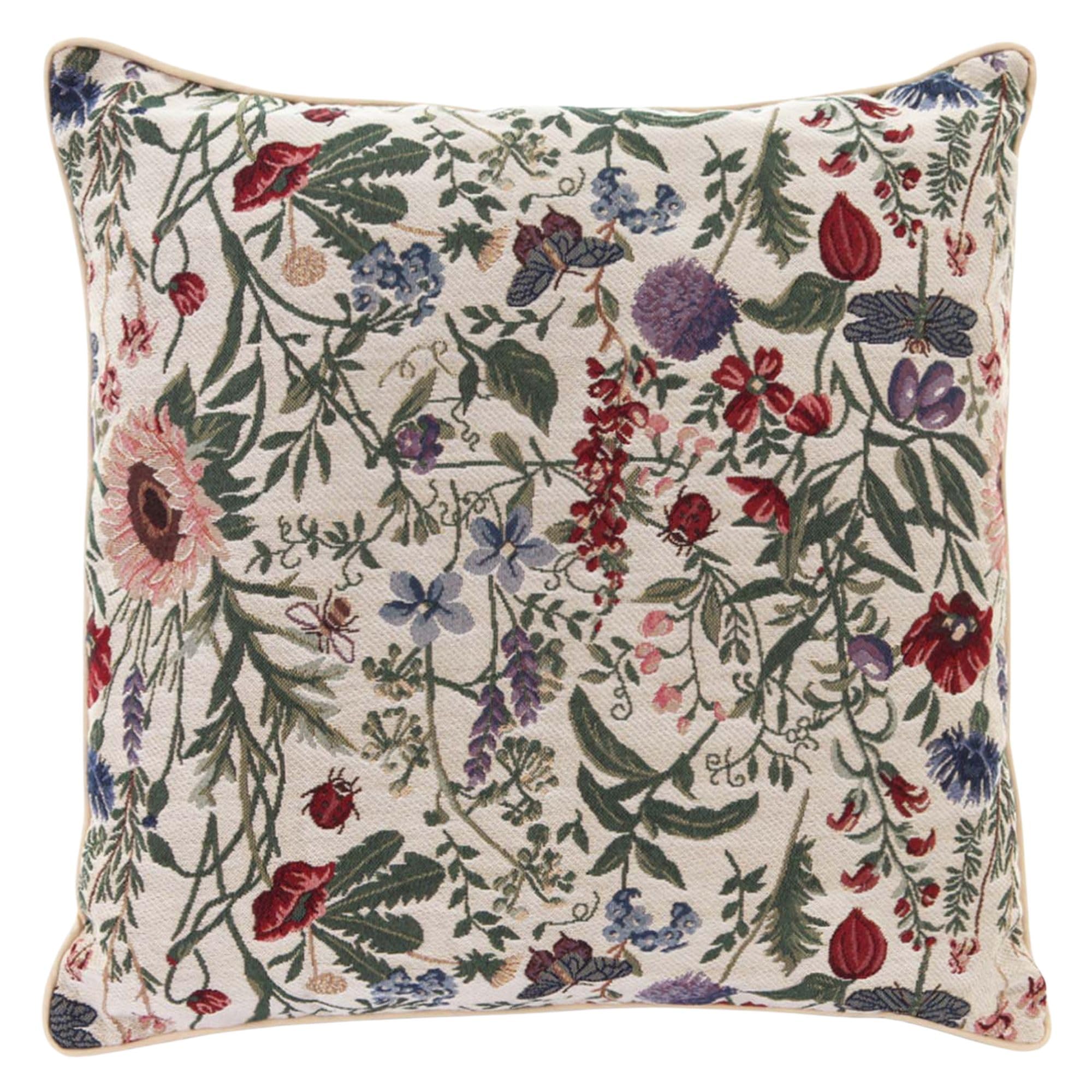 Signare Tapestry Cushion Cover 18 x18 inches 45cm x 45cm Decorative Sofa Cushions with Garden Flower and Creatures (Morning Garden, CCOV-MGD)