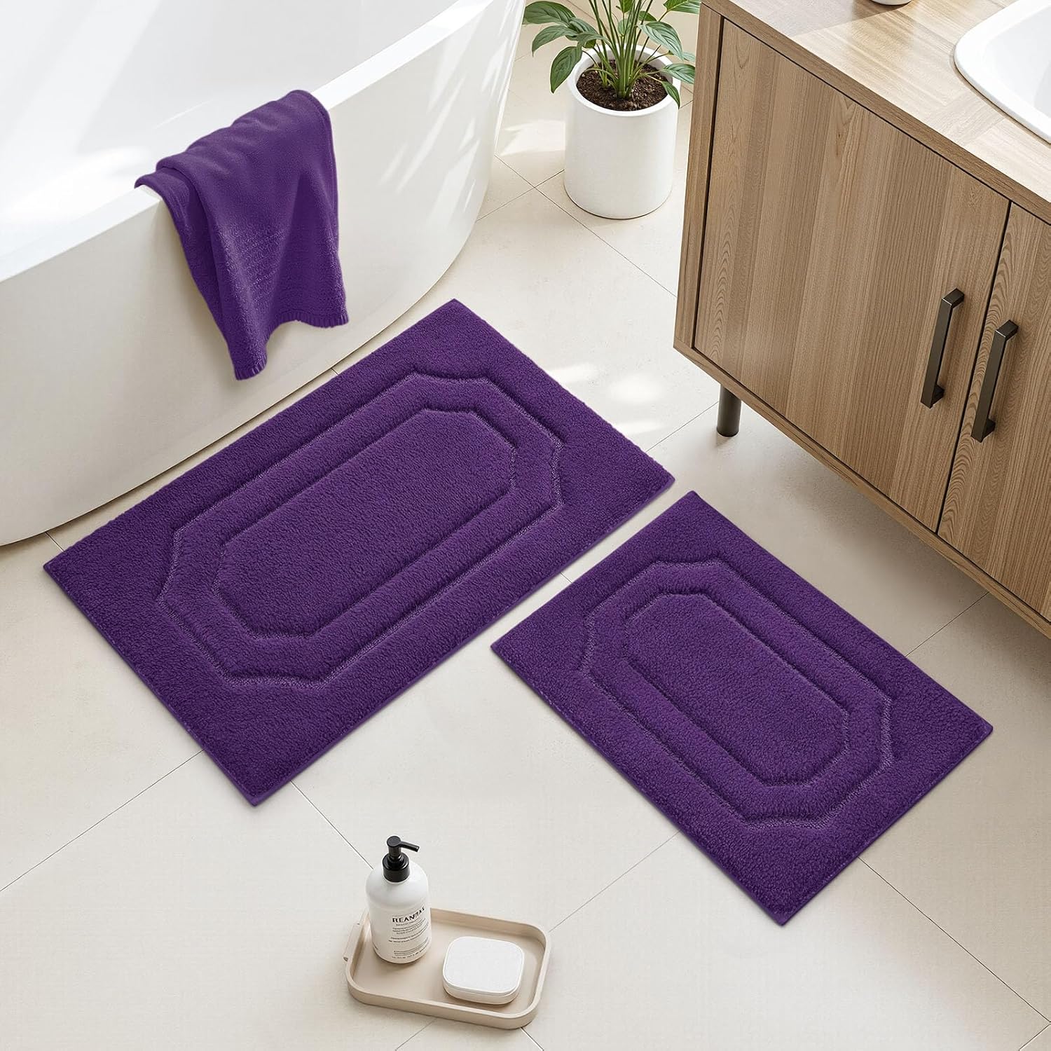 HOMEIDEAS Bathroom Rugs Sets 2 Piece, Extra Soft and Absorbent Microfiber Plush Bath Mat with Non Slip Backing(Purple)