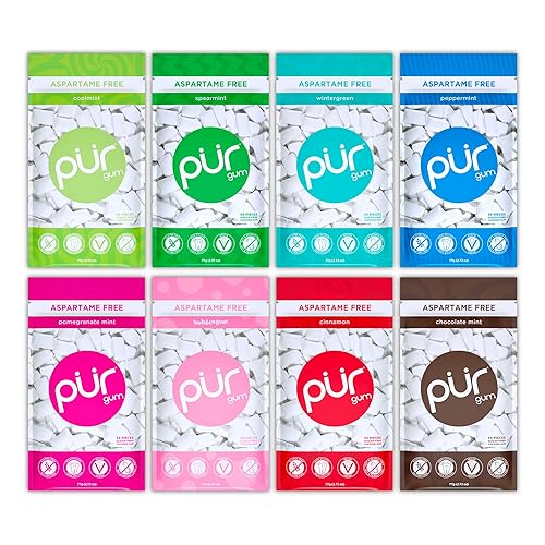Vista 35 de PUR - Chicle de sabor menta y granada elaborado con 100 % xilitol, sin azúcar, aspartamo ni transgénicos, vegano, 55 chicles (paquete de 3 unidades)
