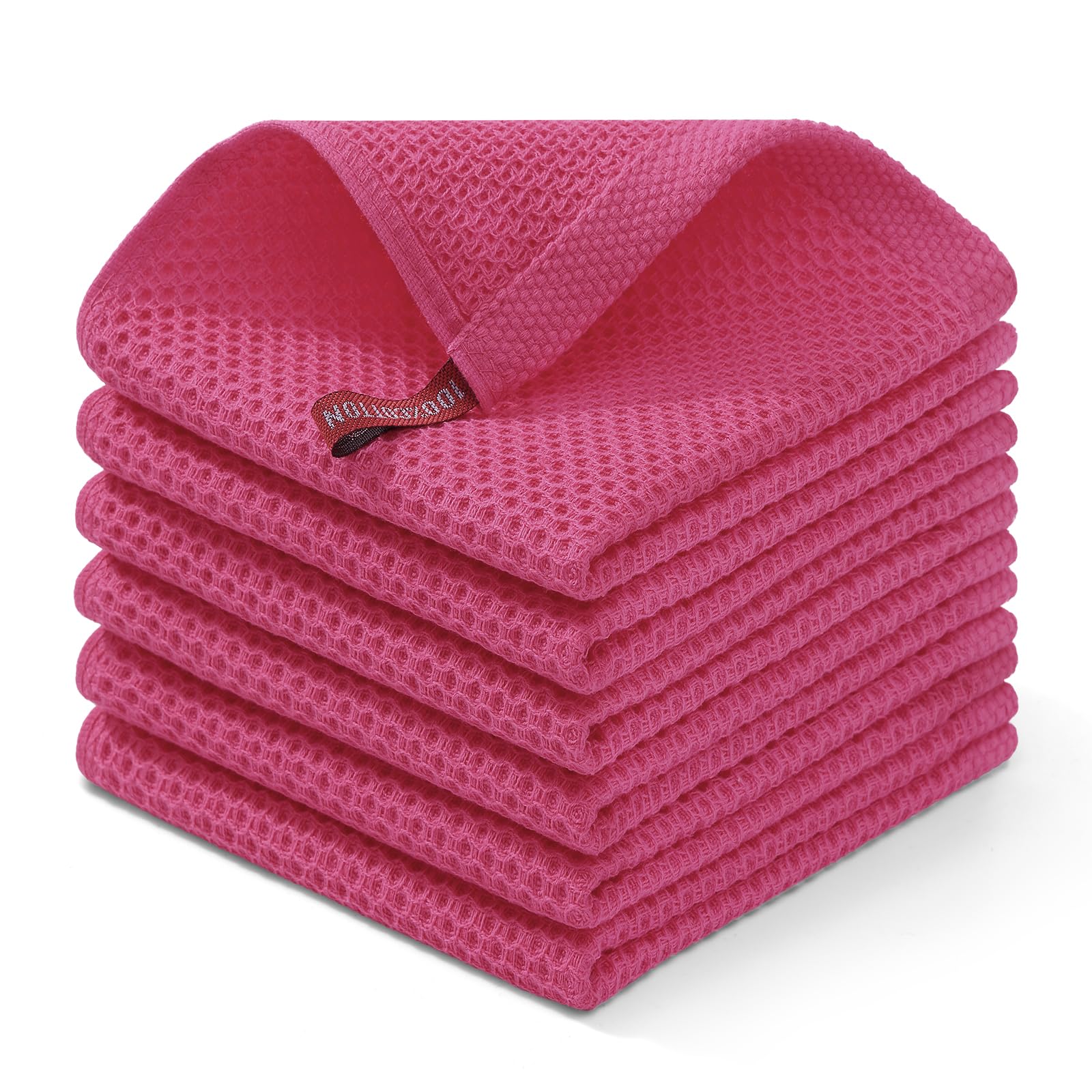 Homaxy 100% Cotton Waffle Weave Kitchen Dish Cloths 6-Pack, Hot Pink