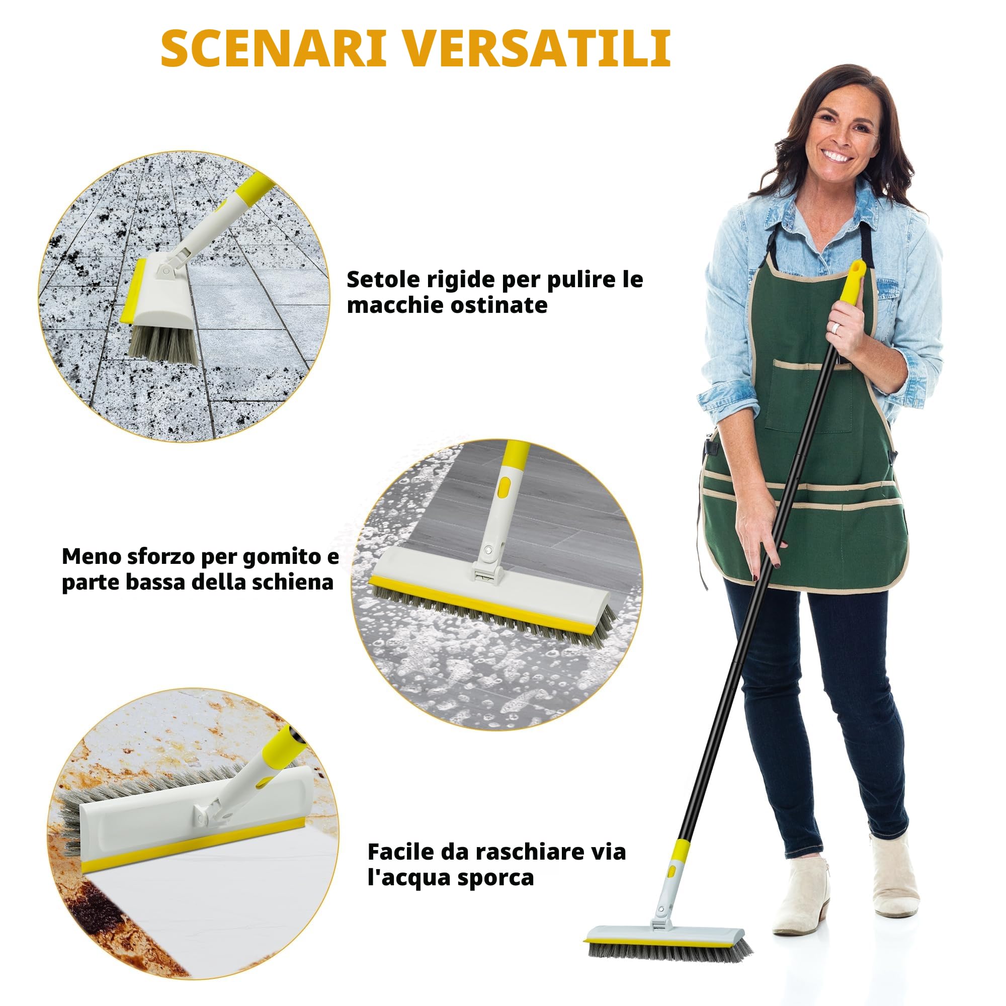 Spazzolone Di Pulizia Con Manico Lungo 127CM Per La Pulizia, 2 In 1 Spazzola Per Pavimenti Con Tergicristallo, 180° Rotante Per Piastrelle, La Cucina E La Parete Del Pavimento
