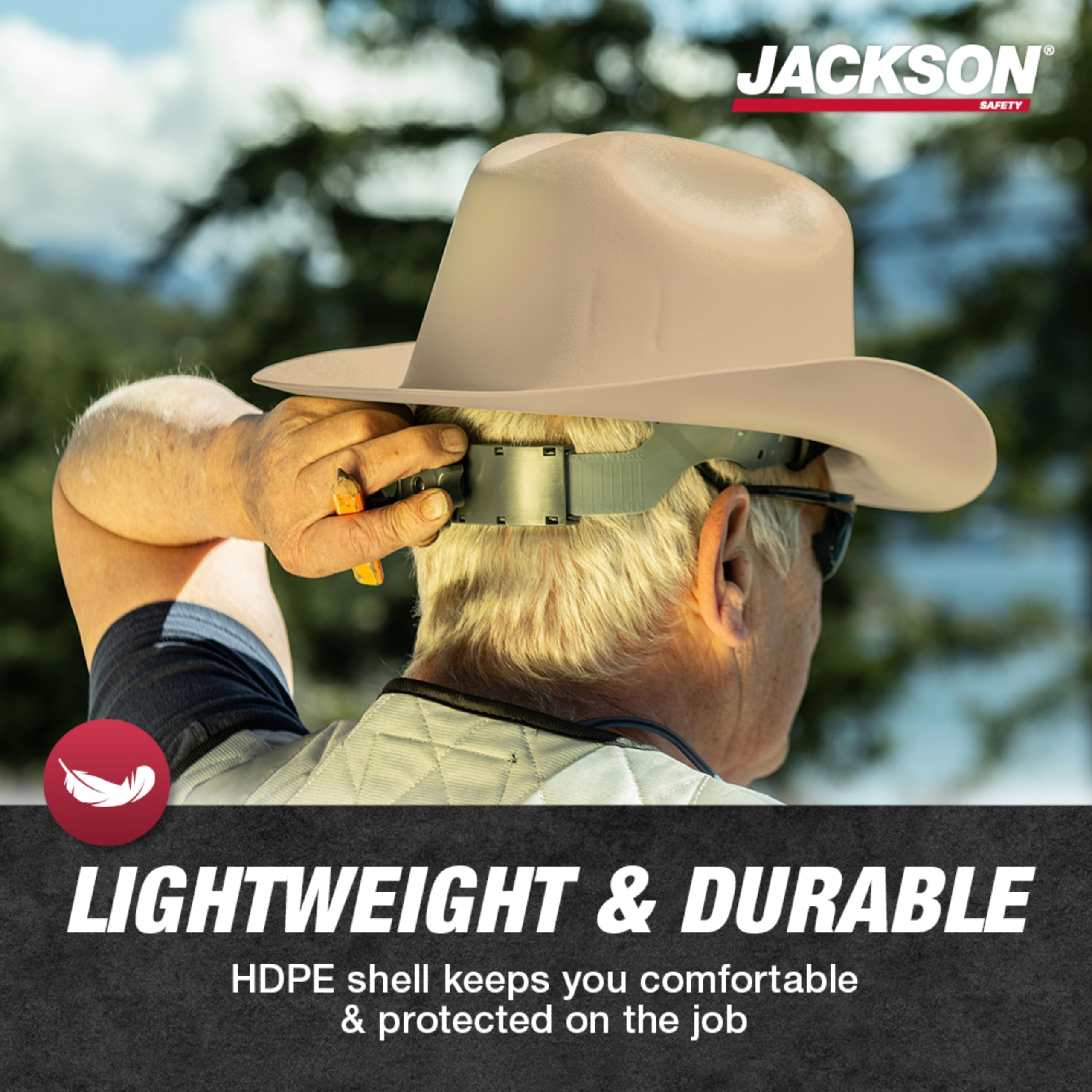 Jackson Safety Full Brim Cowboy Hard Hat ANSI Z89.1 Type 1 & OSHA | Cowboy-style Safety Helmet with Extra-Wide Sun Shade Brim & Replaceable Sweatband for Work & Construction Head Size 6.5-8 product thumbnail 6