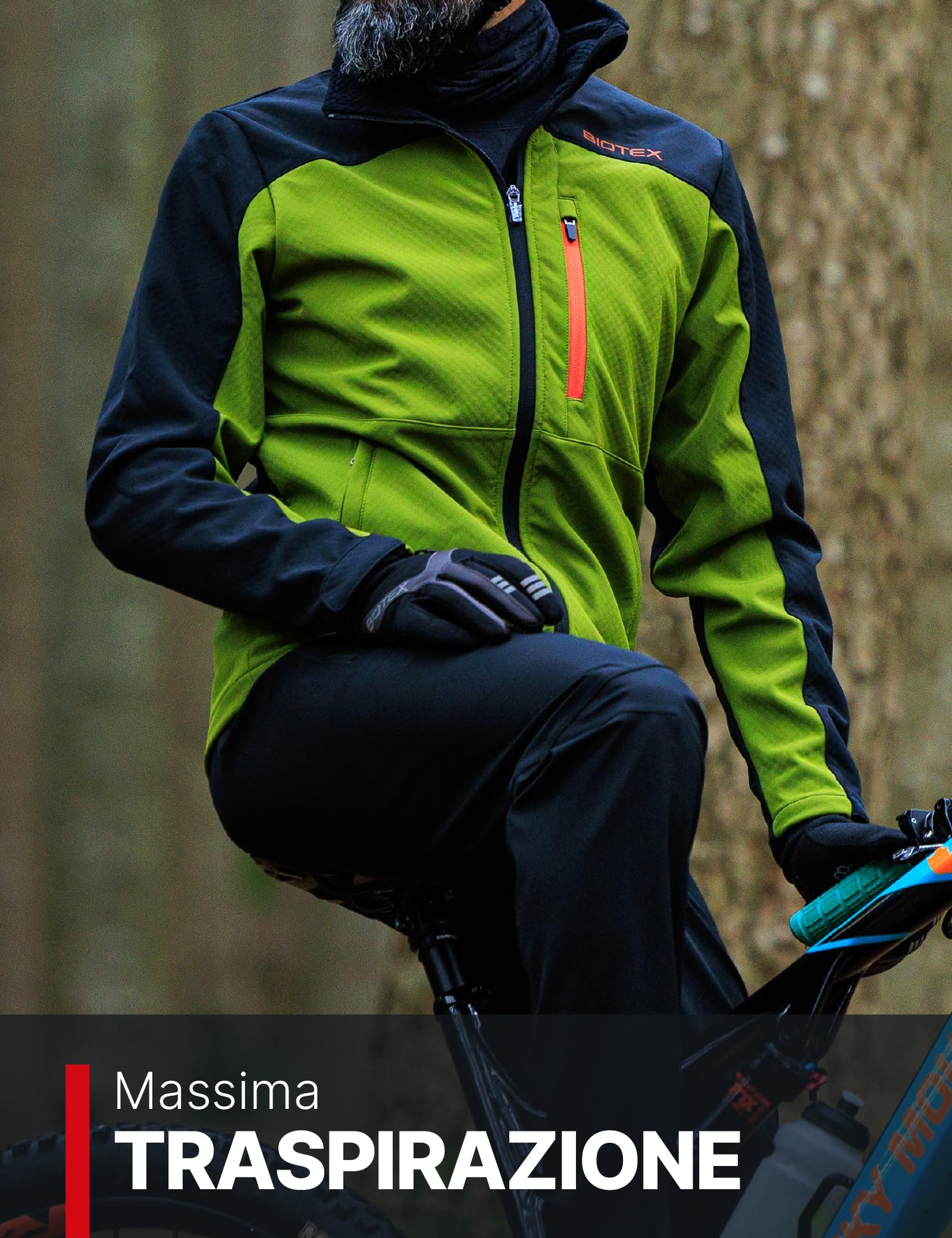 BIOTEX Giacca Termica IEX Unisex per Ciclismo e Running, Tessuto Antivento e Waterproof, Giacchetto a Manica Lunga