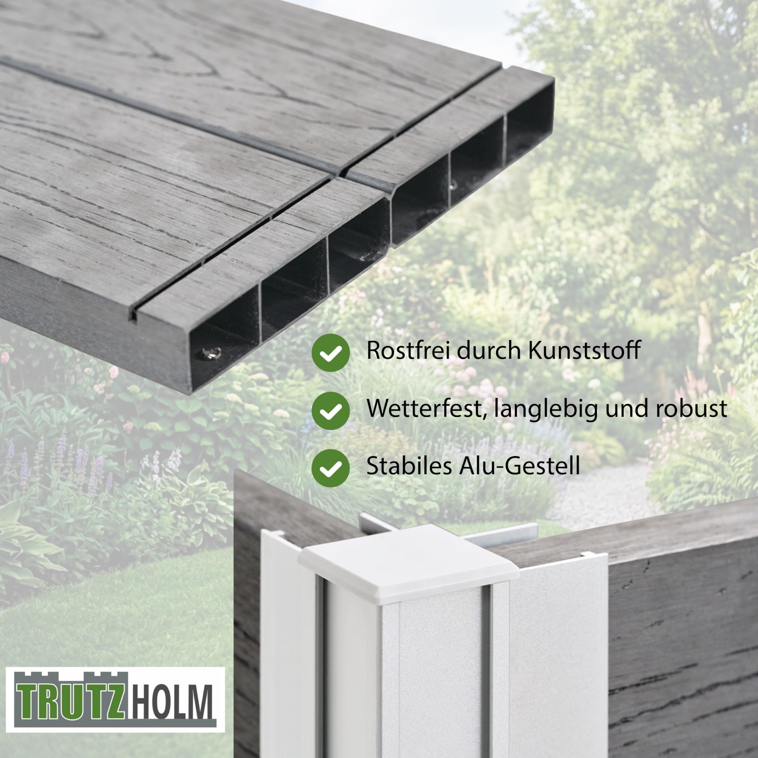TRUTZHOLM Hochbeet mit Mährobotergarage 2in1 Holzoptik 73x79x56 cm Rasenroboter Garage Pflanzkasten anthrazit