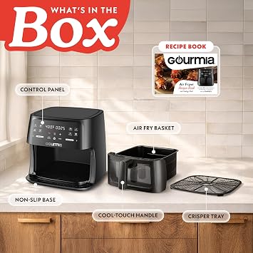 Gourmia Air Fryer - 8 Qt Basket Capacity with Easy View Window, Black