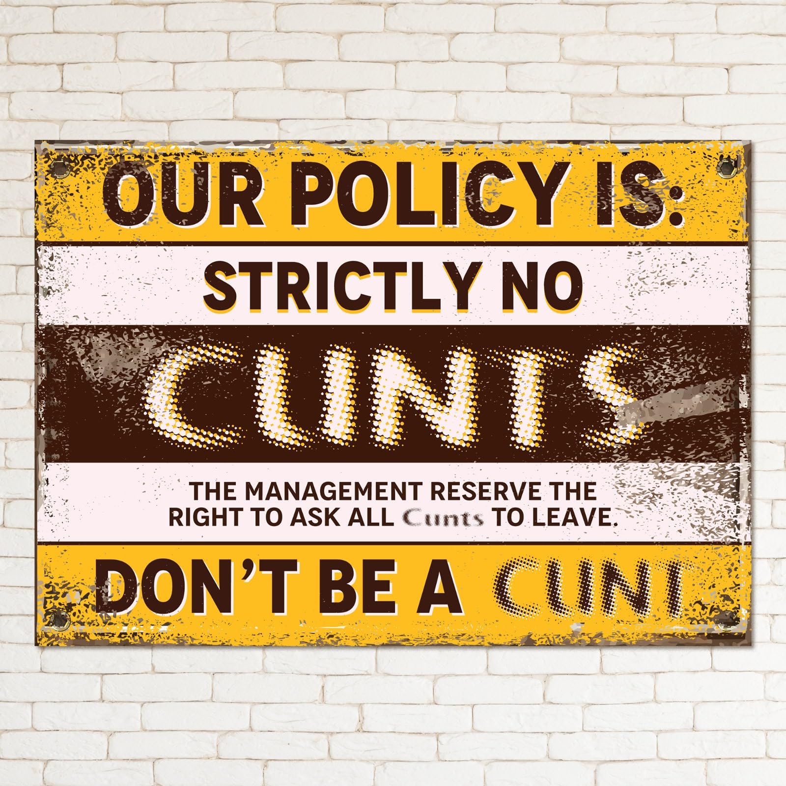 My Pixel Print Metal Strictly No C**Ts Retro Sign Man Cave Bar Pub Plaque Party Vintage Gift